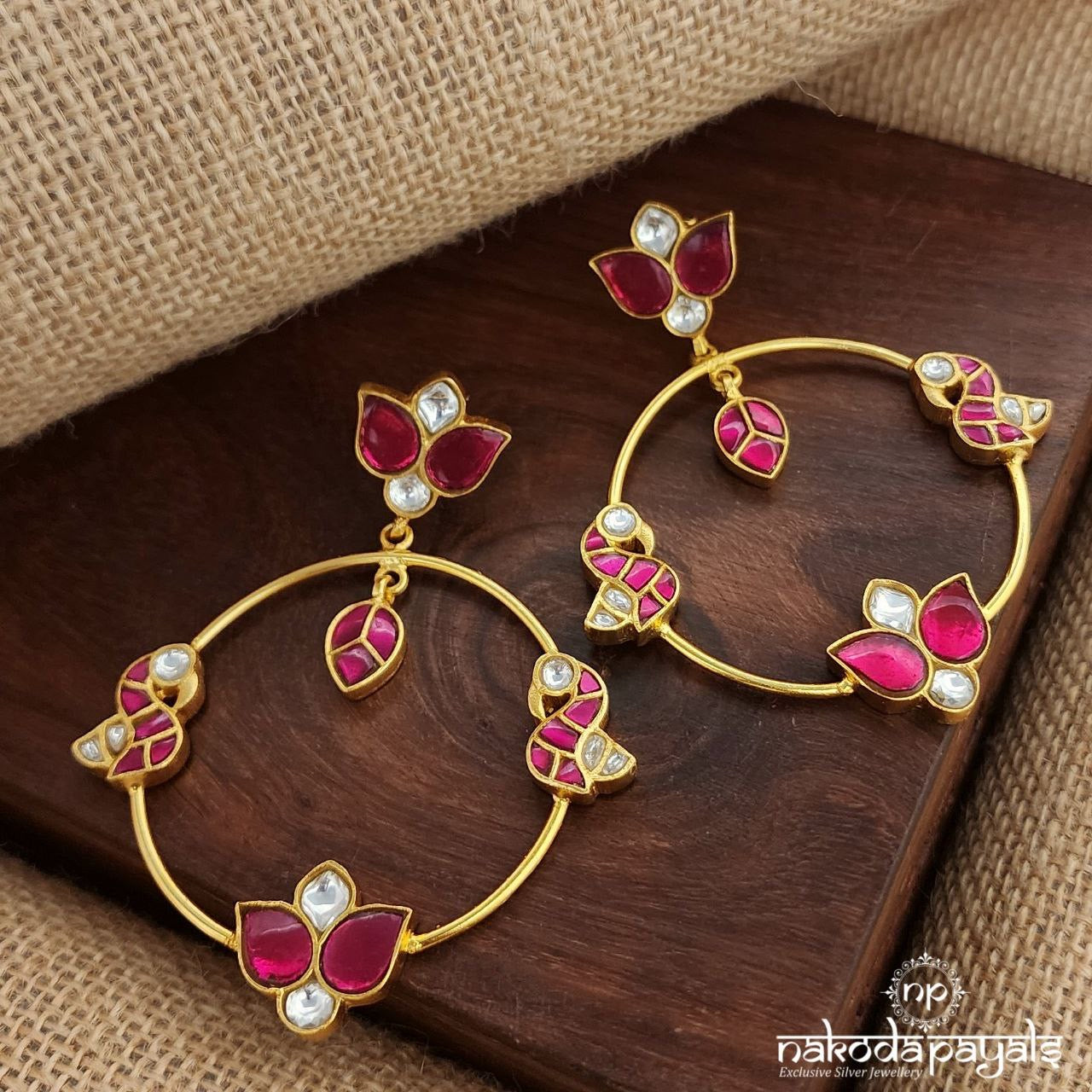 Pink leafy Kundan Chandbali (Ge9554)