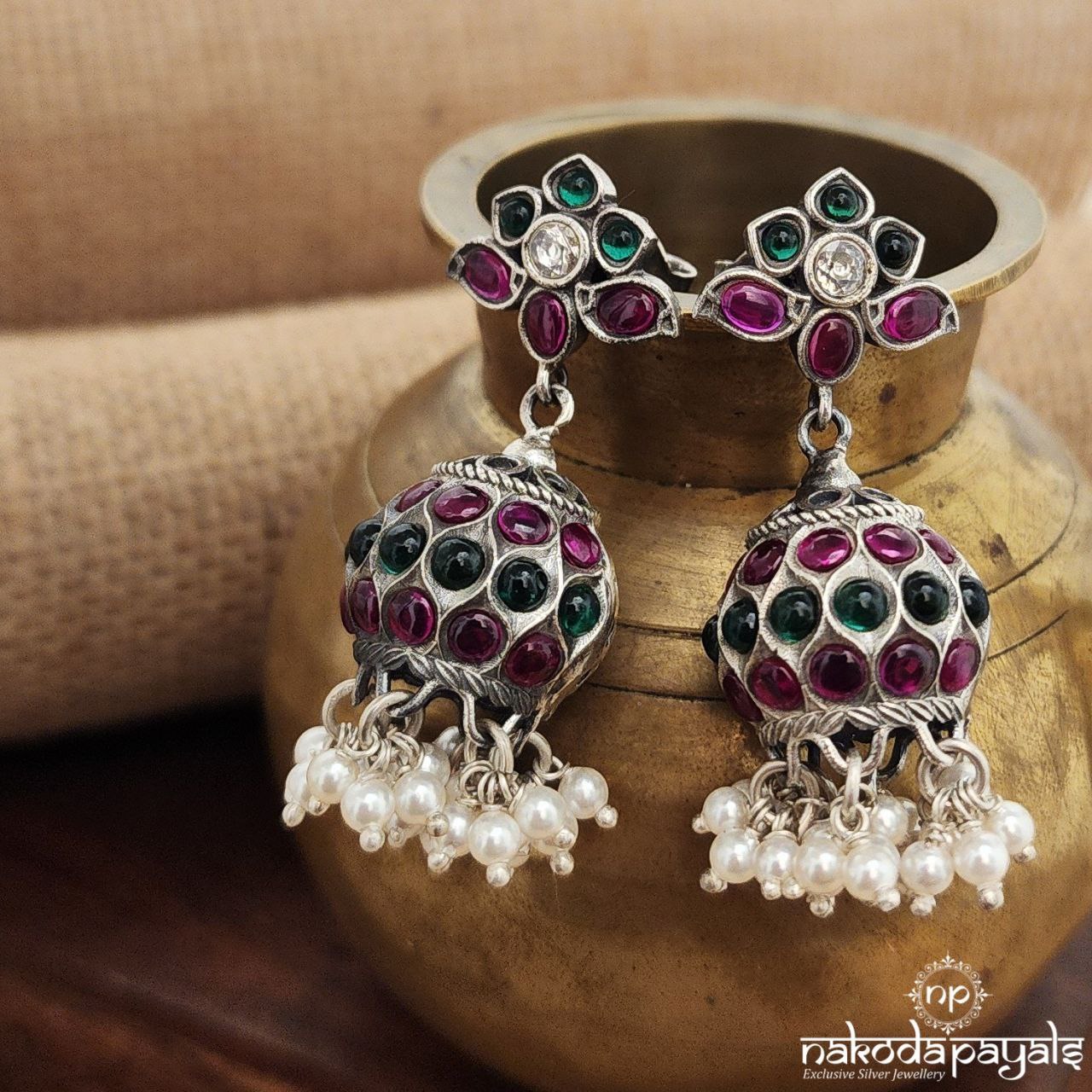 MultiColor Pearled Drop Jhumka (J1302)