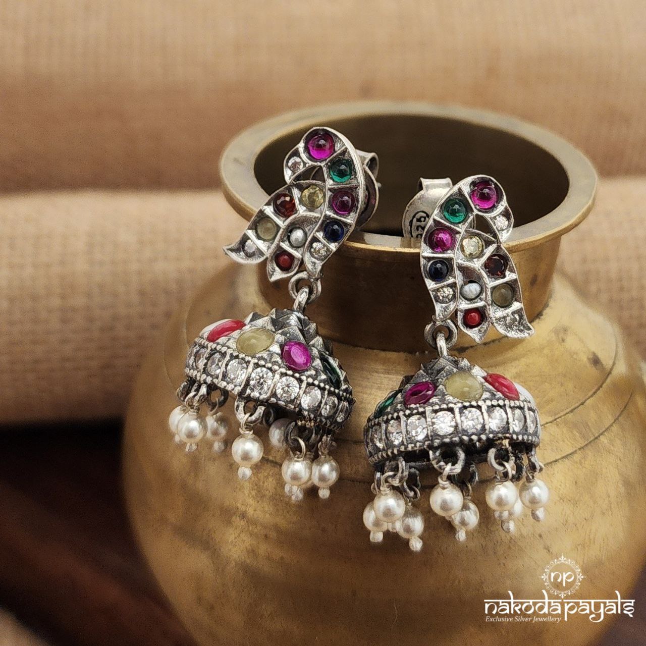 Peacock Navaratna Jhumka (J1314)