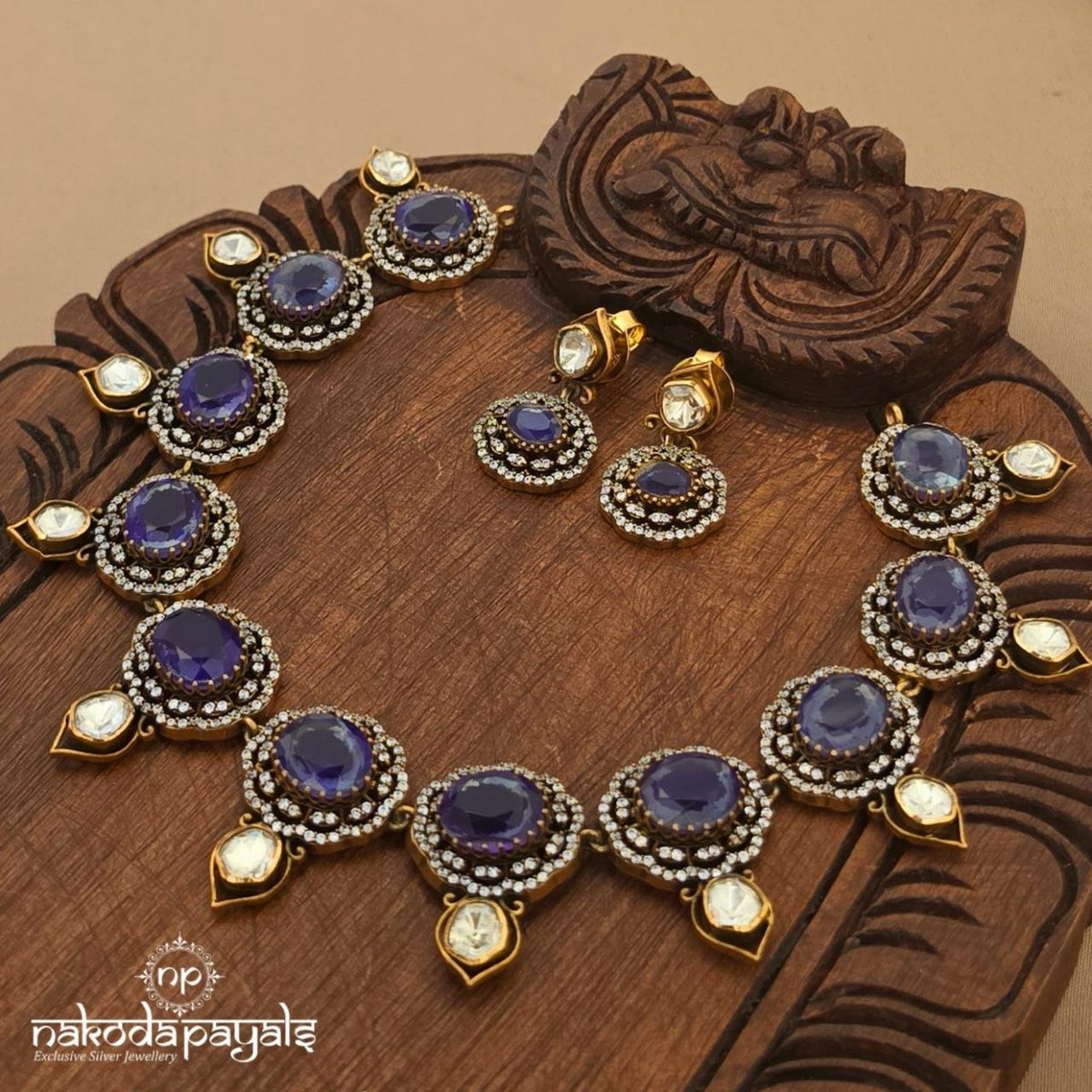 Amethyst Moissanite Neckpiece With Earrings (Gn11124)