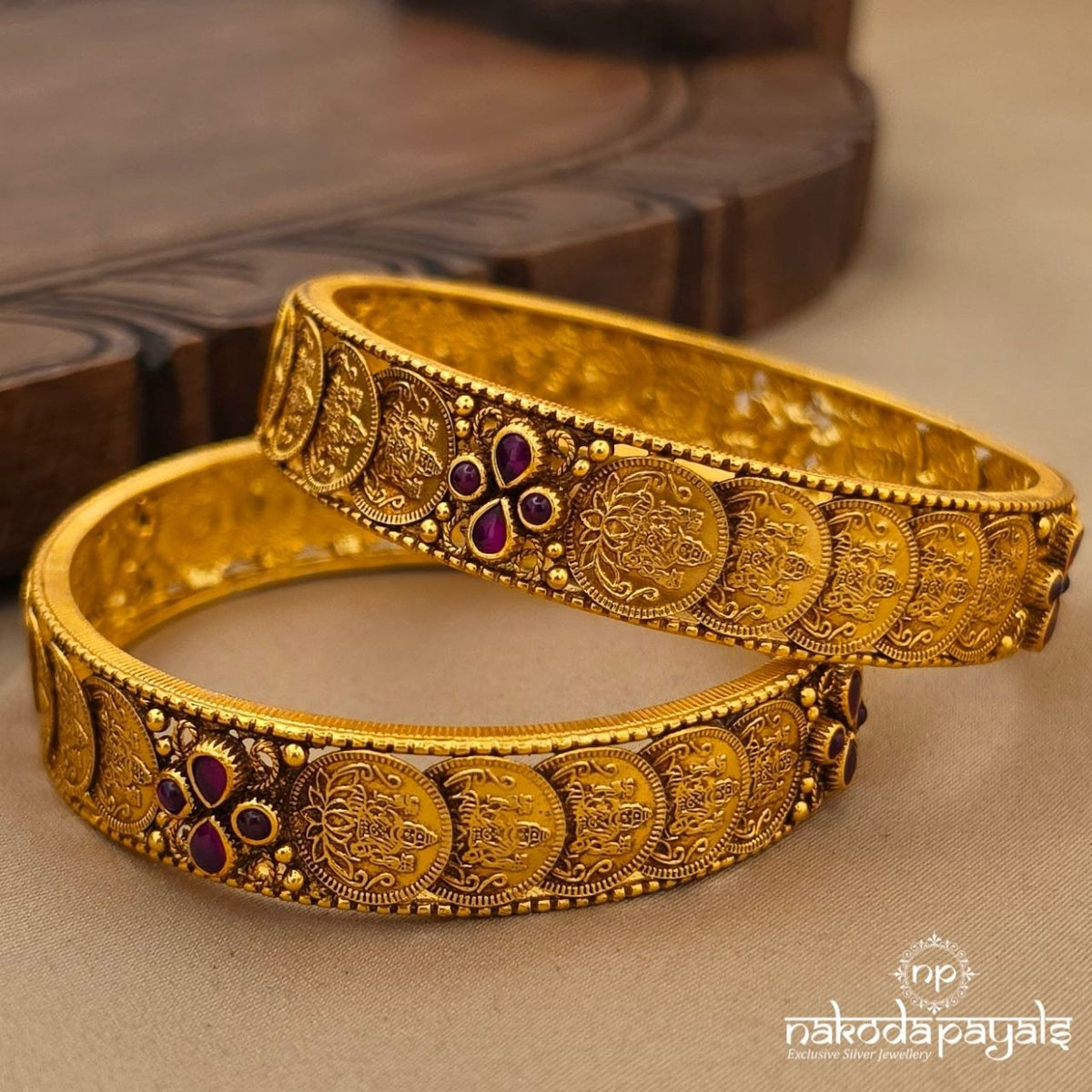 Pink Floral Lakshmi Kasu Bangles (Gk3425)