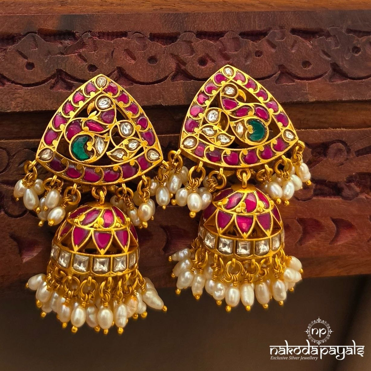 Pink Peacock Kundan Jhumka (Ge11619)