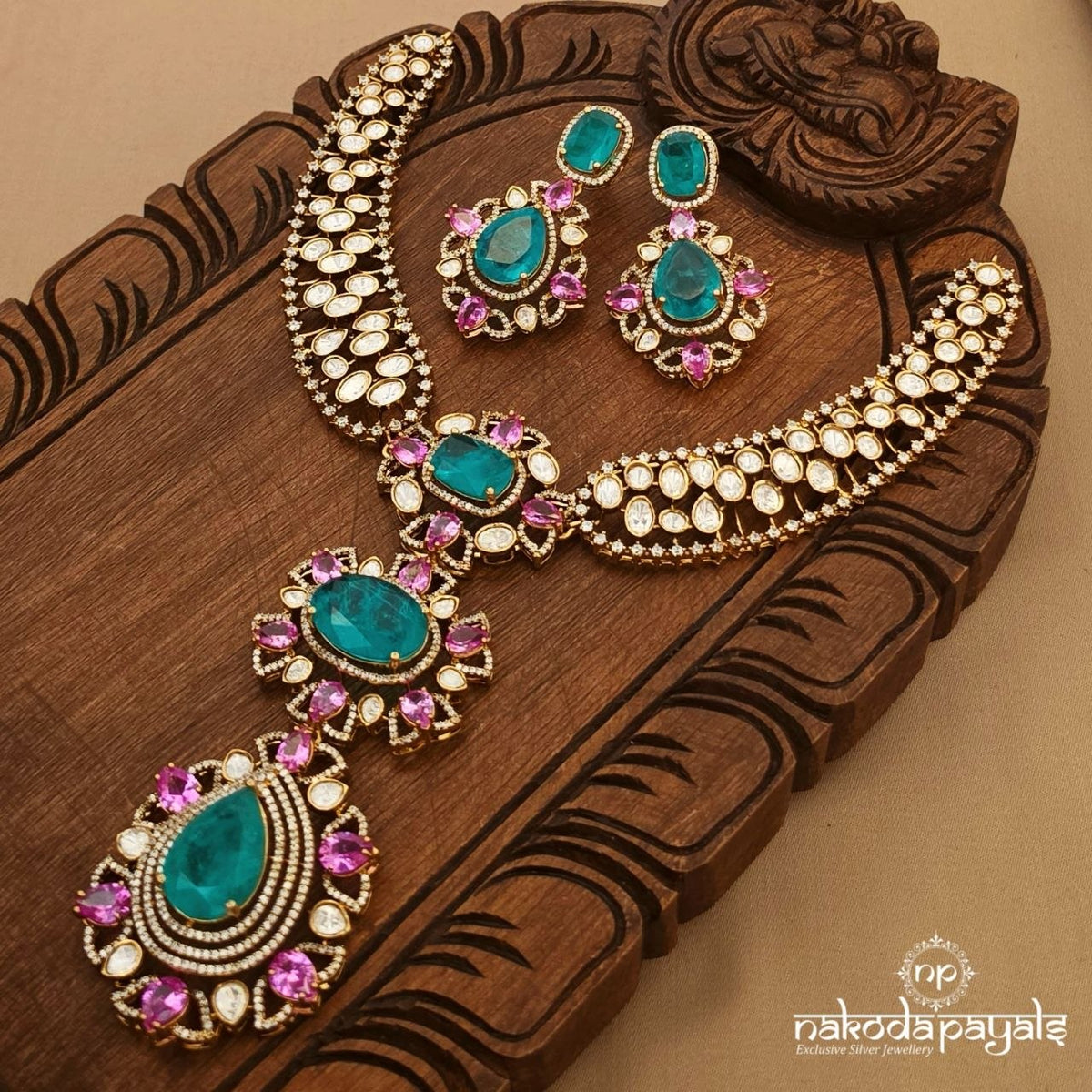 Emerald Polki Neckpiece With Earrings (Gn11120)