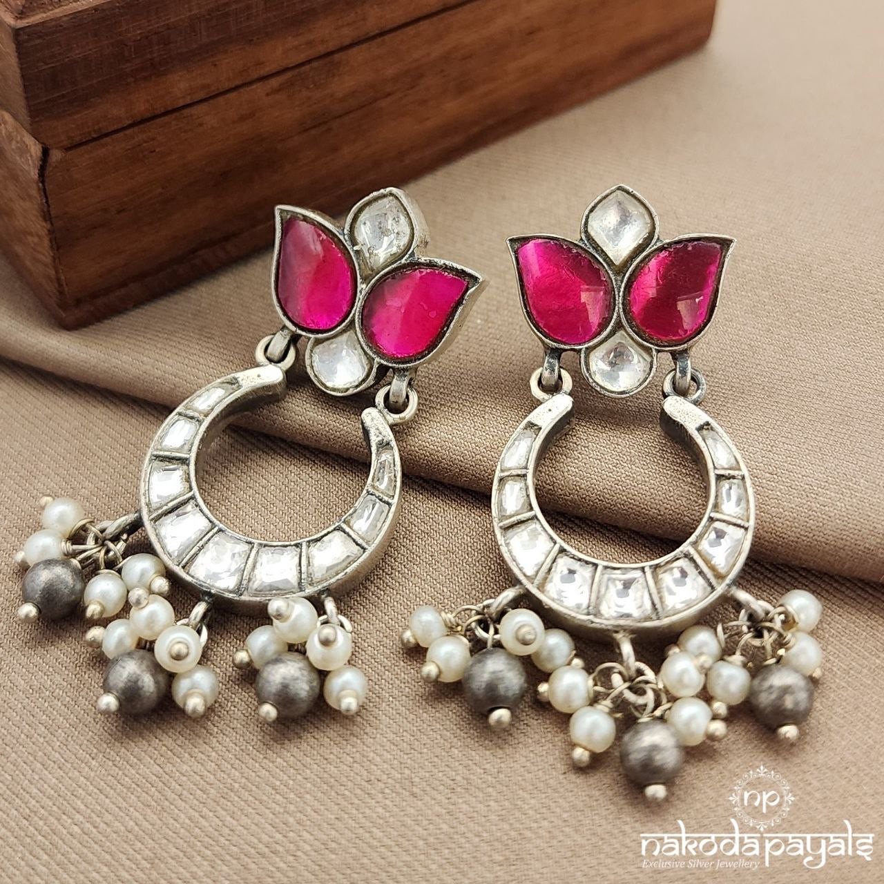 Pink Leafy Kundan Chandbali (C3623)