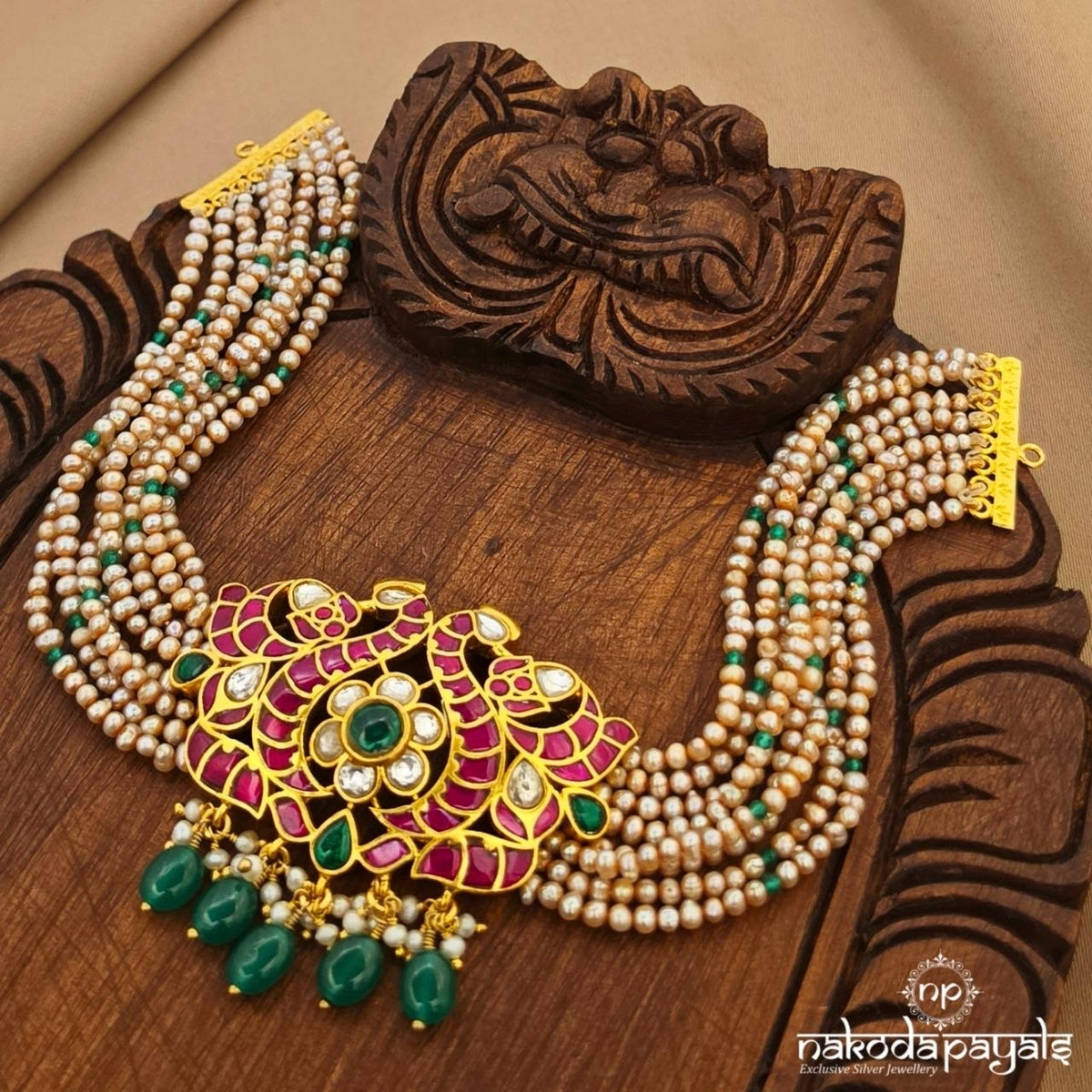 Green Floral Kundan Pearly Choker (Gn10975)