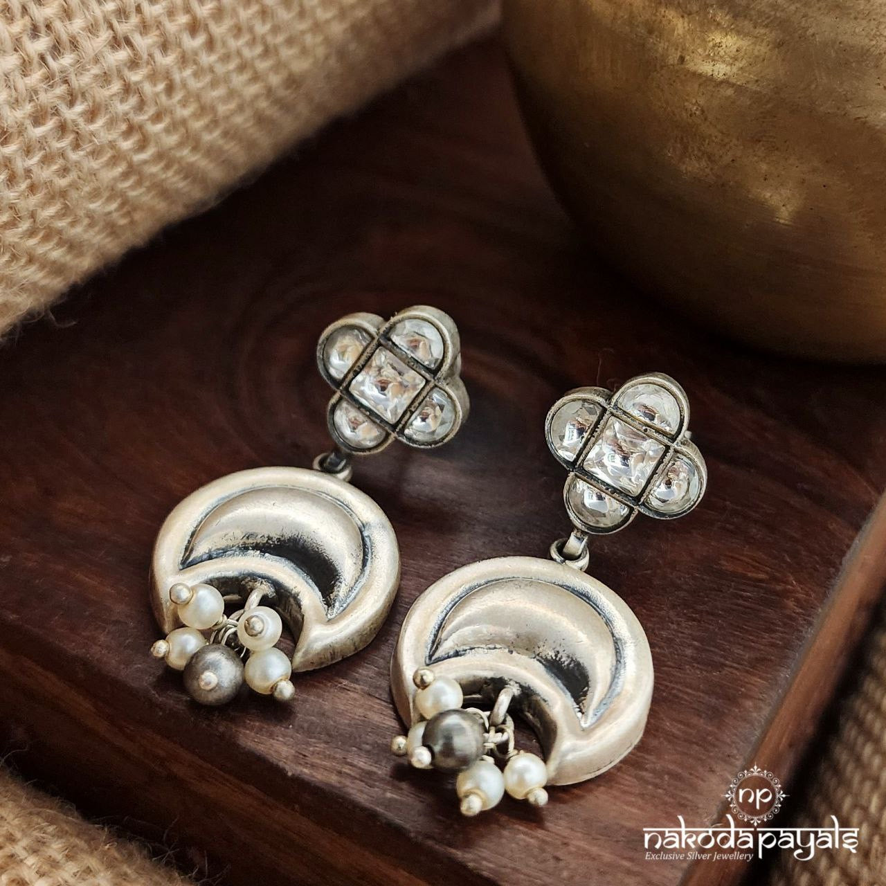 White Moon Pearl Drops Kundan Earrings (C3582)