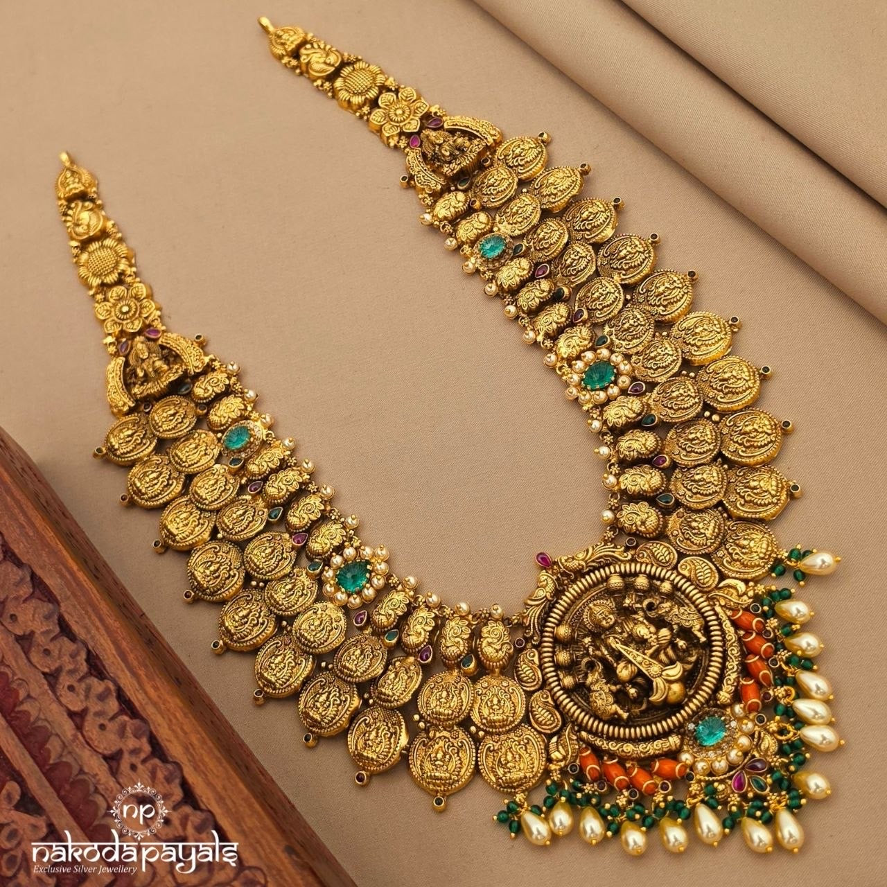 Coral Pearl Drops Kasu Neckpiece (Gn10723)