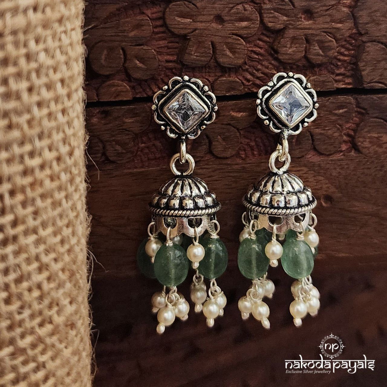 White Green Drops Jhumka (J1393)