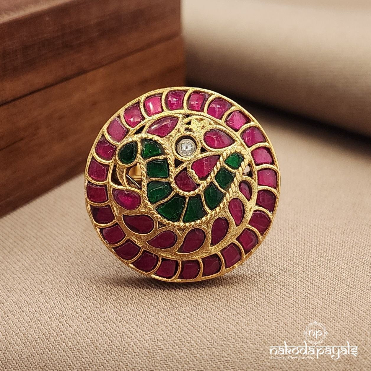 Green Peacock Finger Ring (F2847)