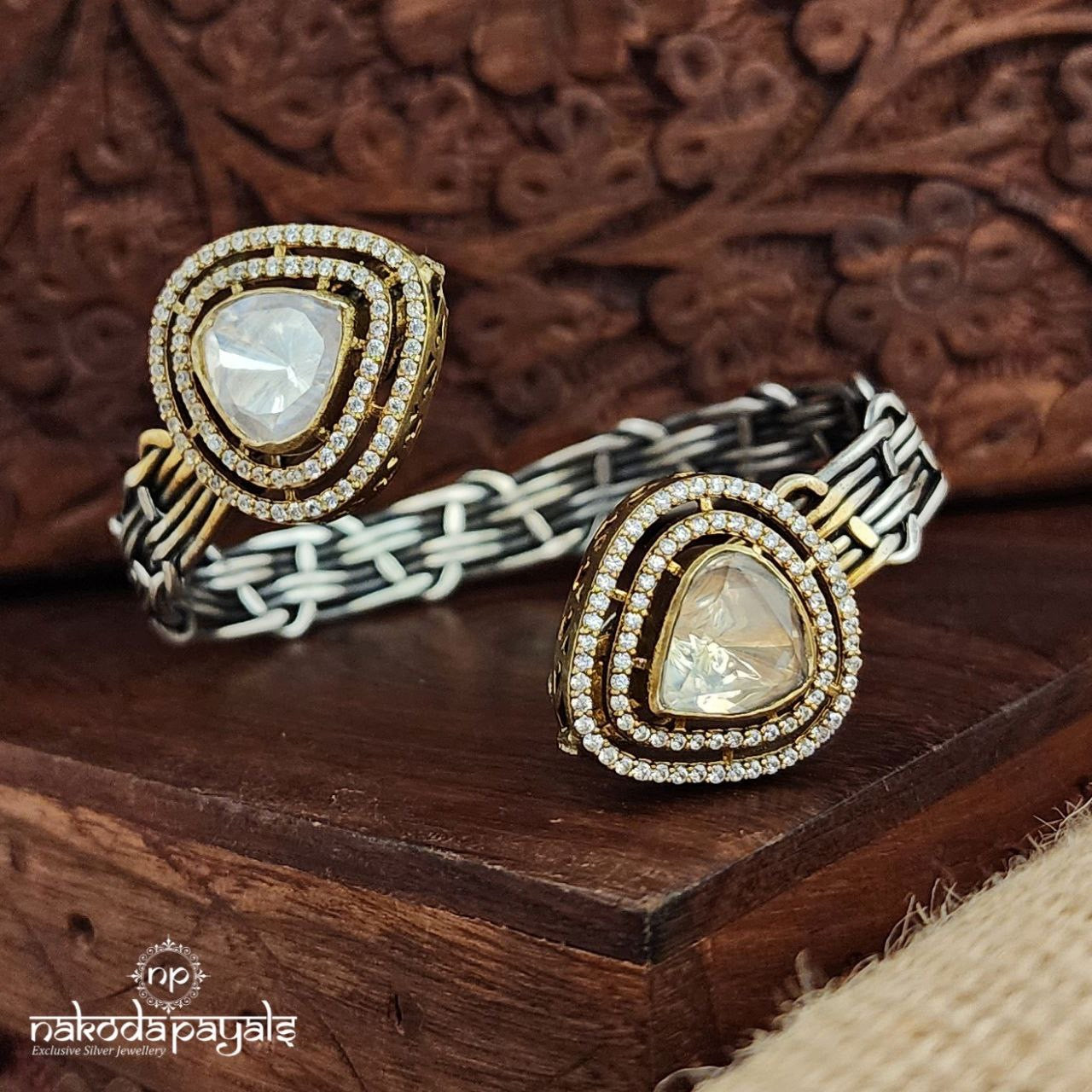 Classic Braided Moissanite Dual Tone Adjustable Kada (K6020)