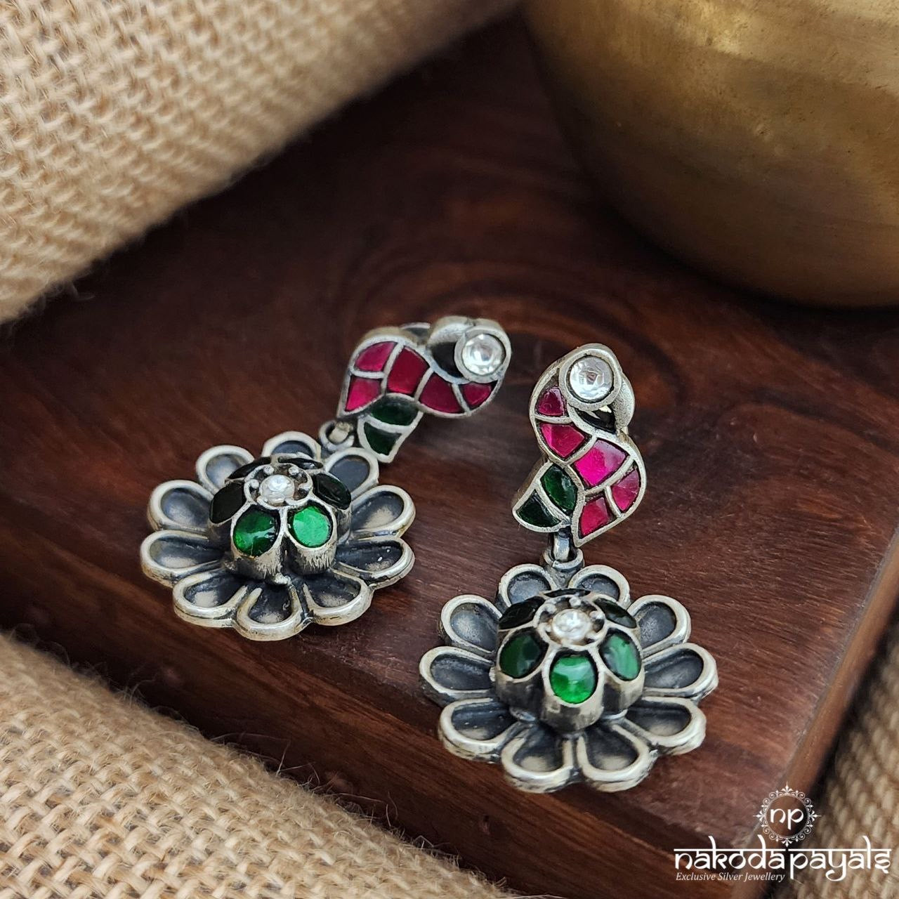 Pink Birdie Floral Kundan Earrings (C3592)