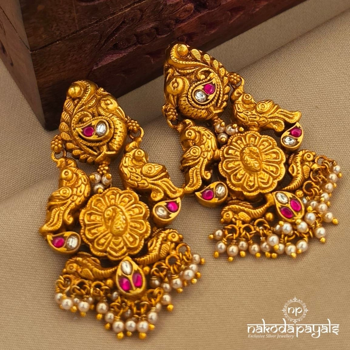 Twin Peacock Kundan Earrings (Ge11246)