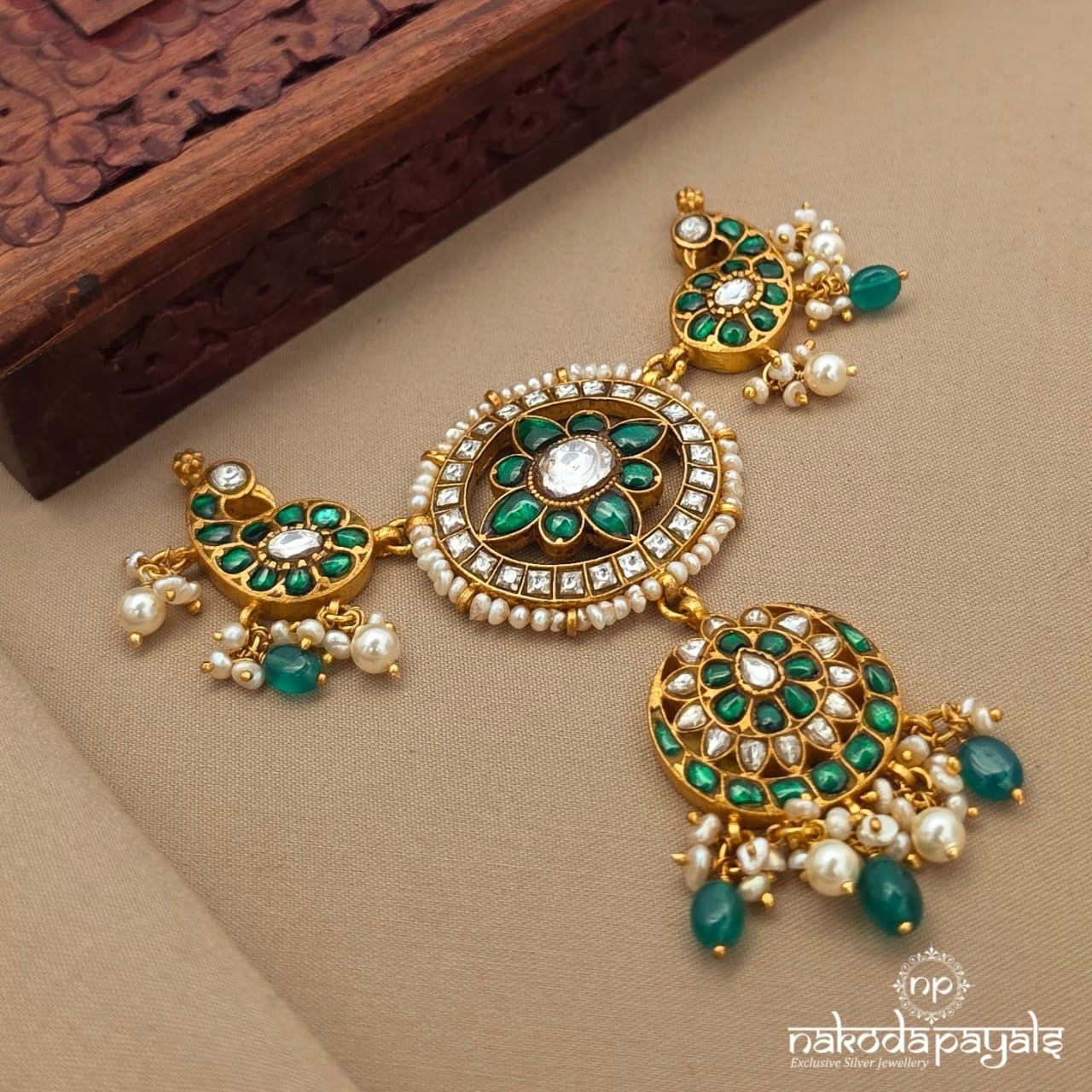 Green Floral Pearl Peacock Pendant (Gp2415)
