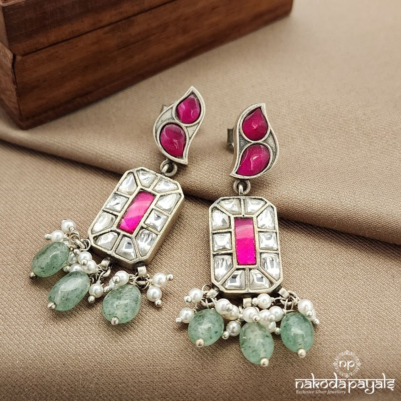 Green Drops Birdie Kundan Earrings (C3622)