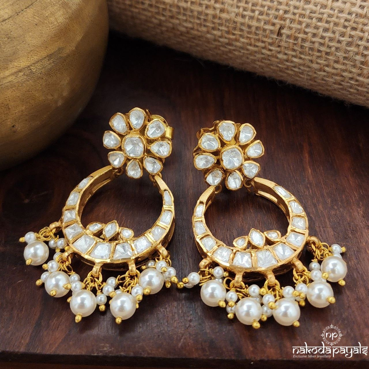 Alluring Pearl Drops Moissanite Chandbali (Ge9630)