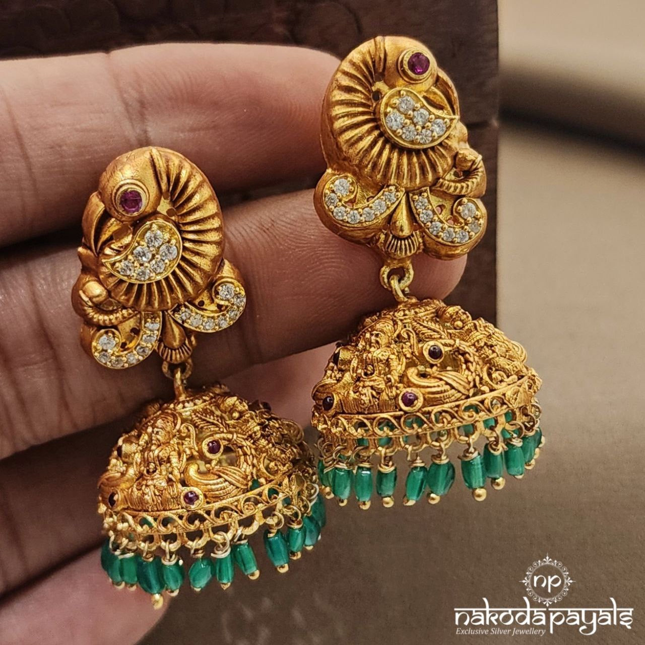 Peacock Green Drops Jhumka (Ge9757)