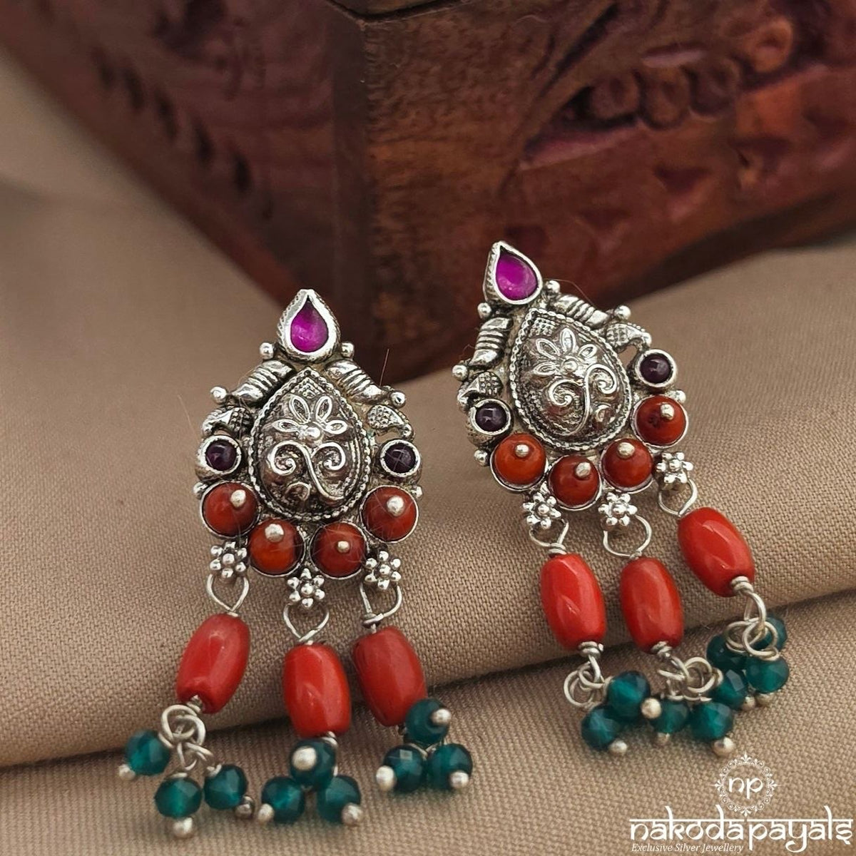 Floral Coral Drop Earrings (S4223)