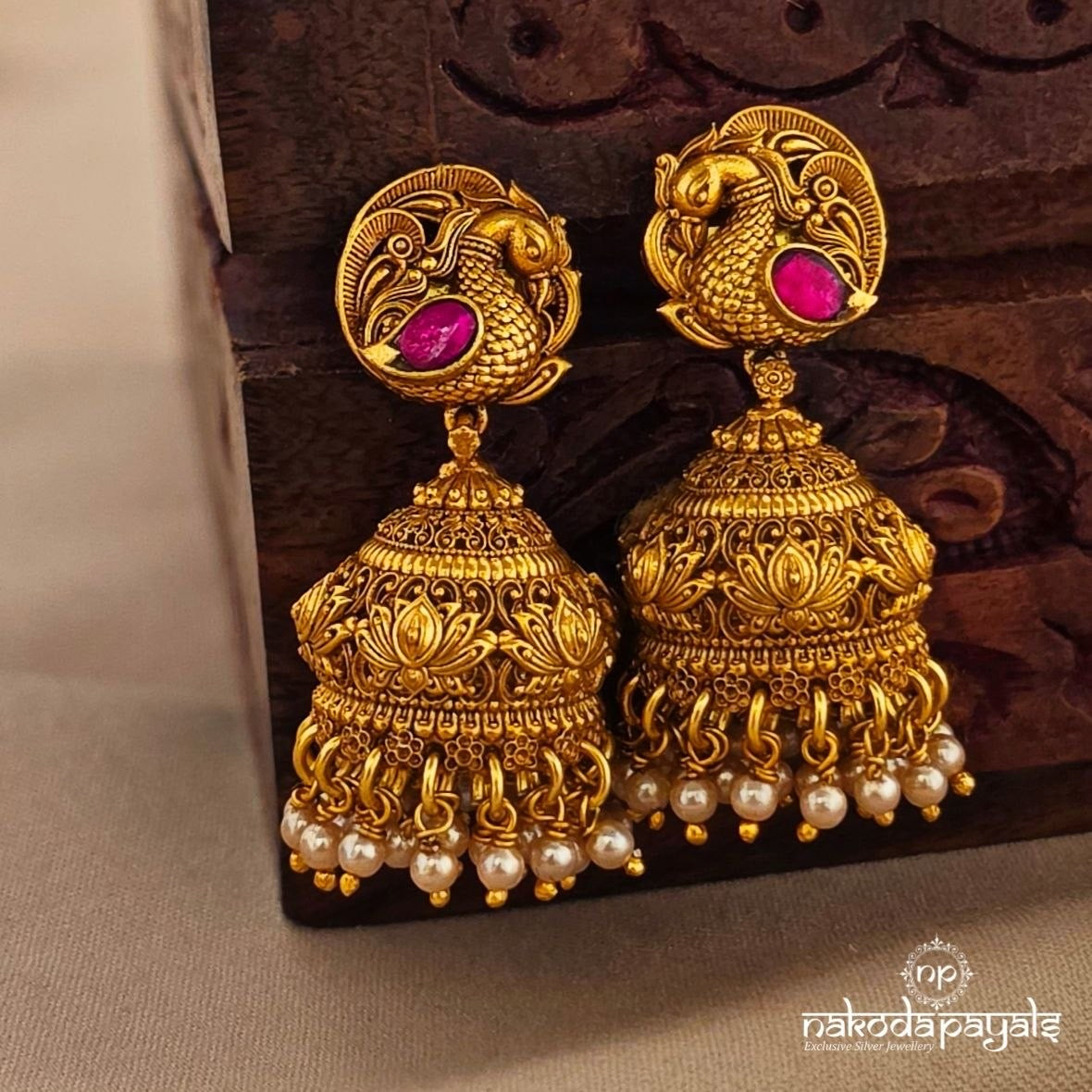 Pretty Pink Peacock Jhumka (Ge11354)