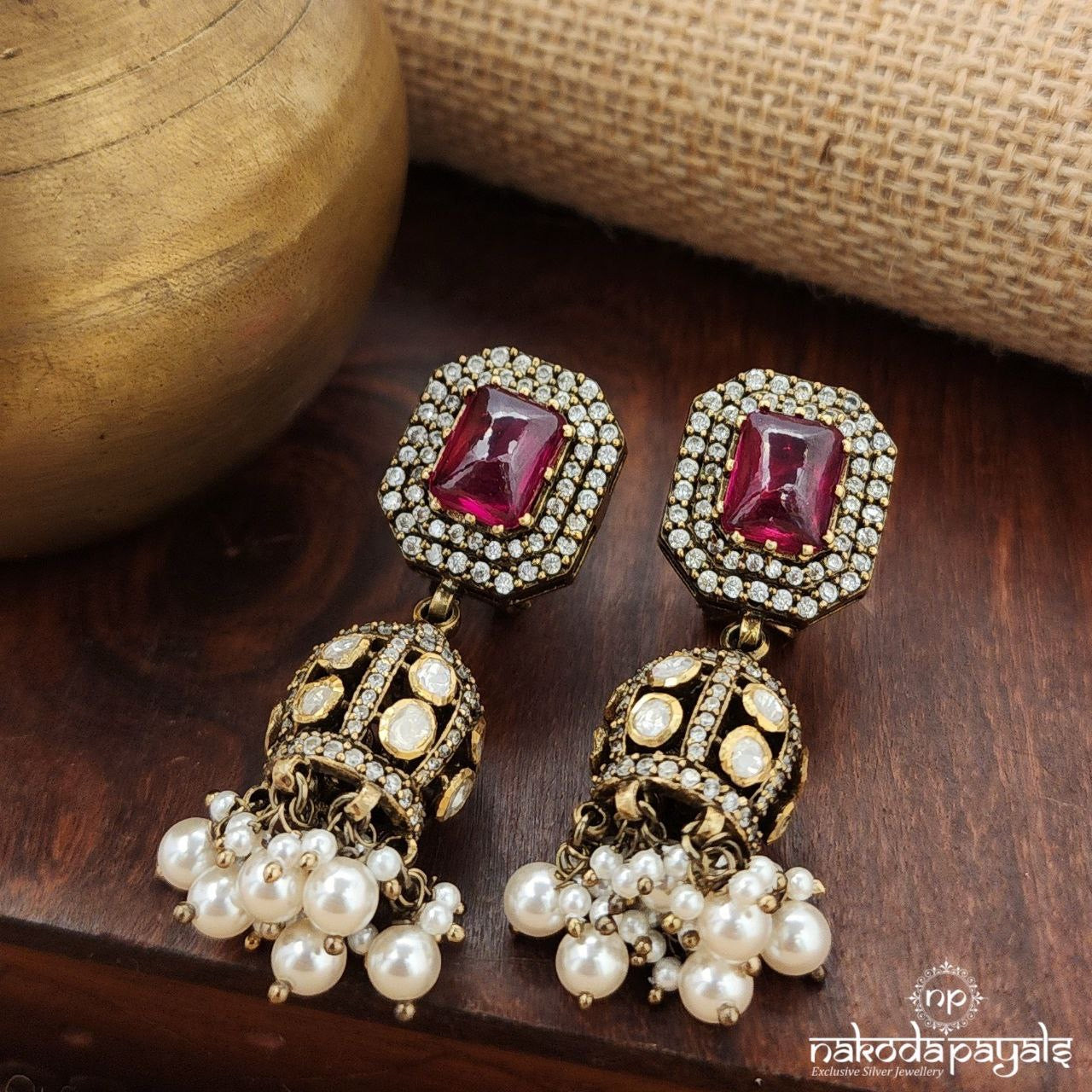 Ravishing Pearl Drops Moissanite Jhumka (Ge9628)