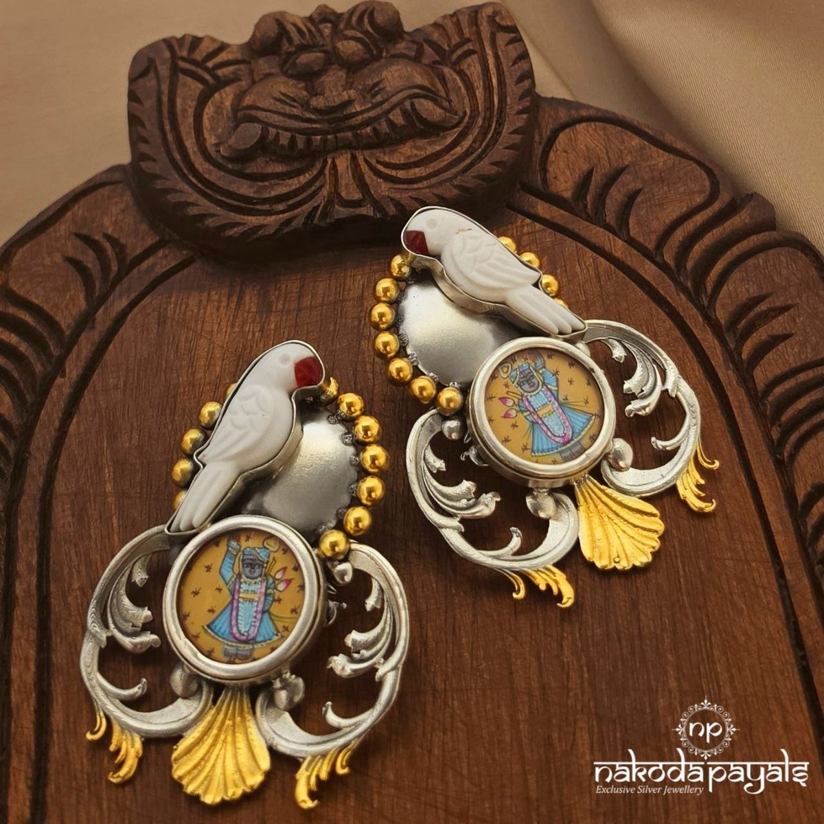 Parrot Srinathji Painted Chandbali (C4300)