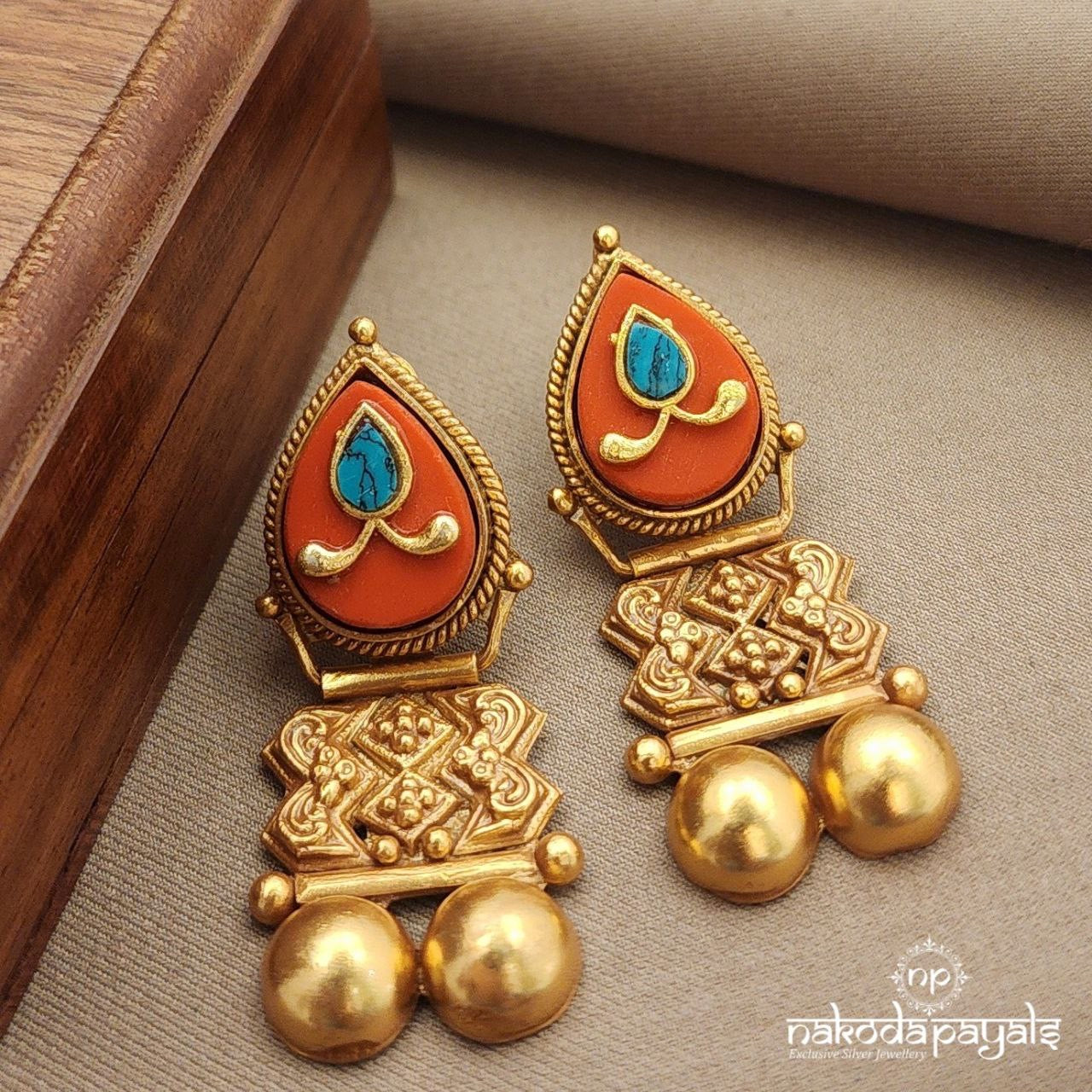 Coral Turquoise Earrings (Ge9743)