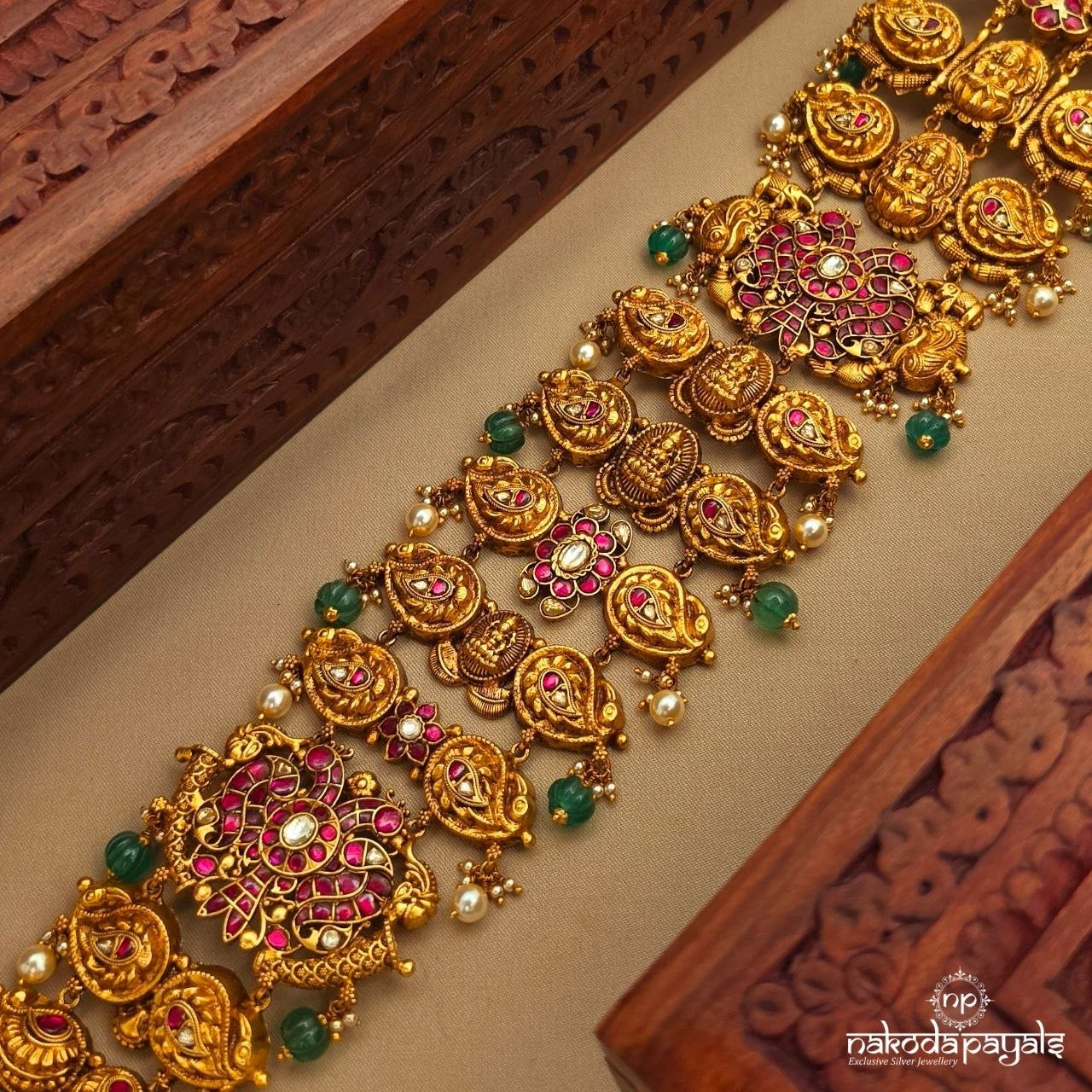 Floral Green Drops Kundan Jada Billa (Ha0125)