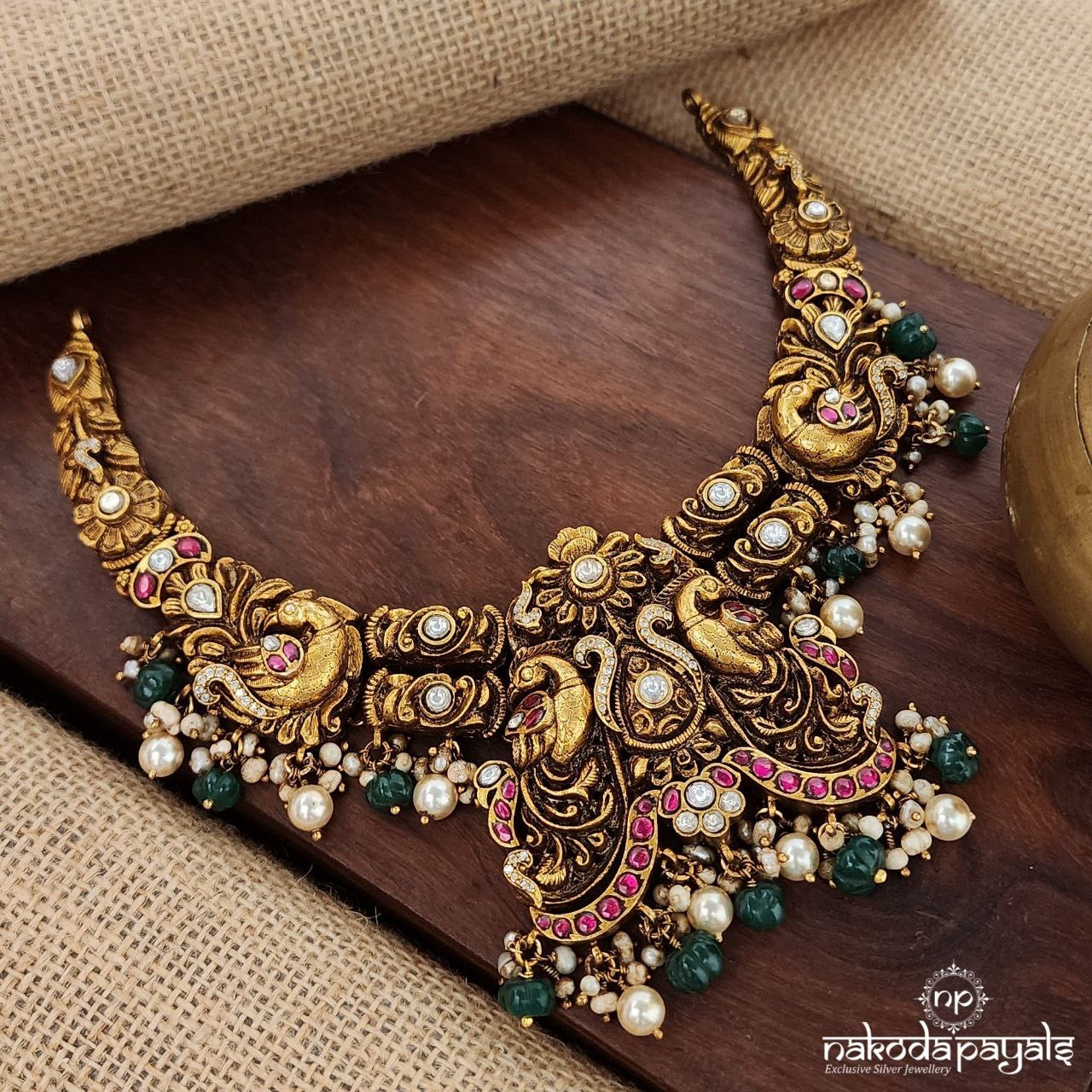 Grand Twin Peacock Drops Kundan Neckpiece (Gn9093)