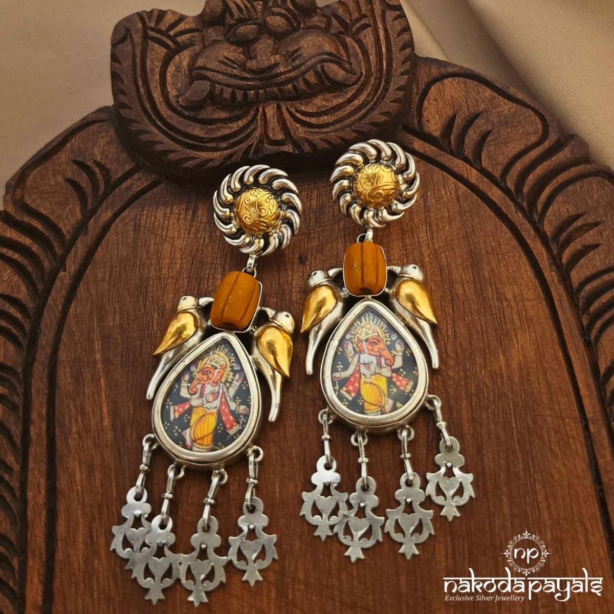 Coral Twin Birdie Charms Drop Hand Painted Earrings (C4295)