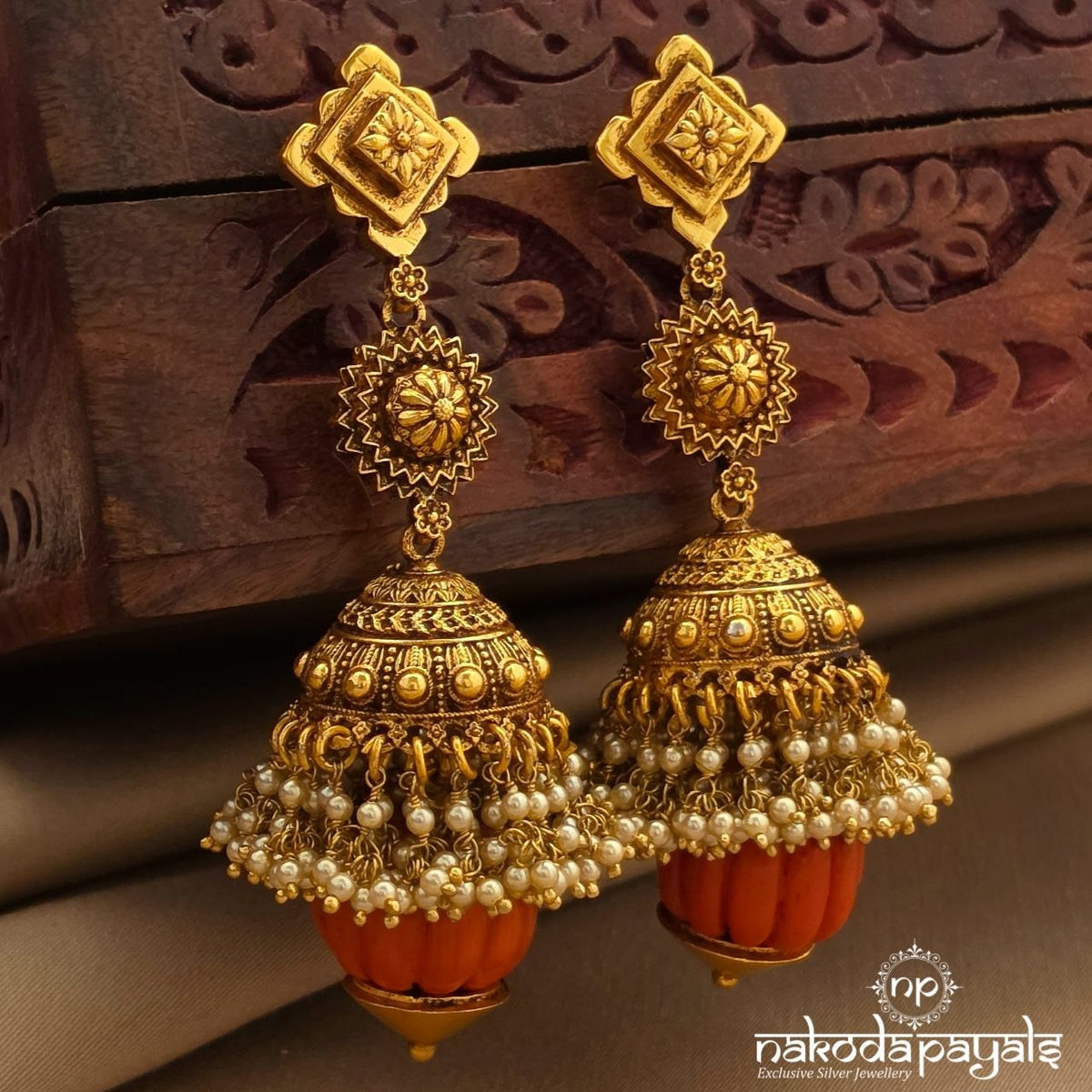 Traditional Coral Jhumka (Ge11489)