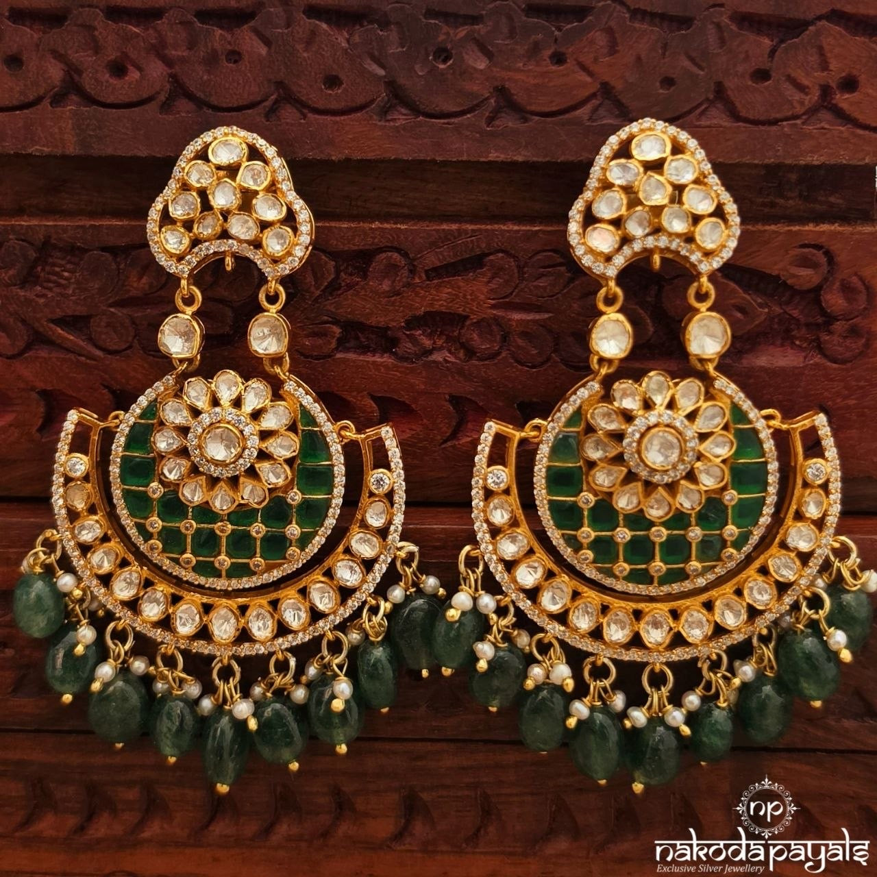 Grand Green Drops Moissanite Chandbali (Ge11293)