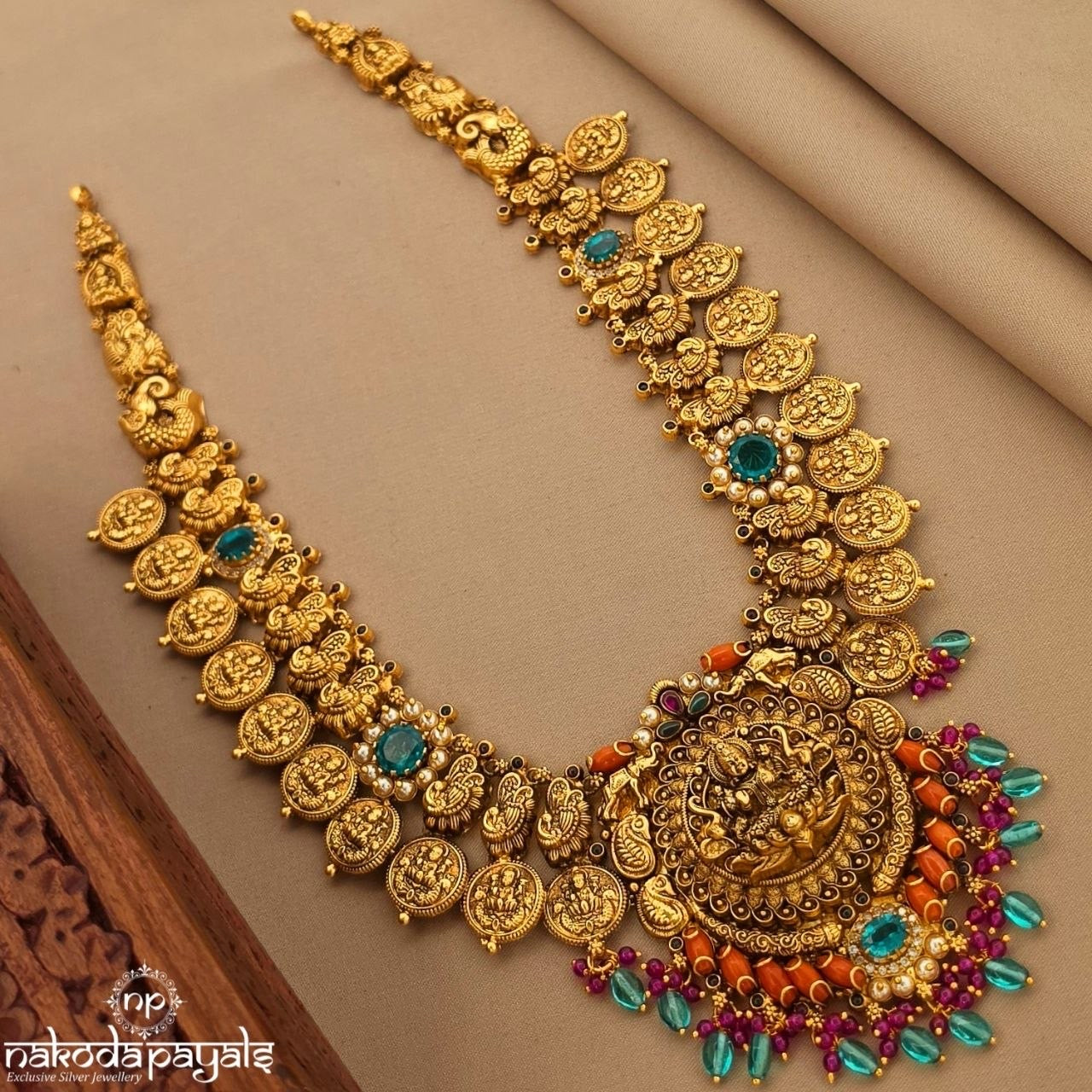 Coral Aqua Drops Kasu Neckpiece (Gn10728)