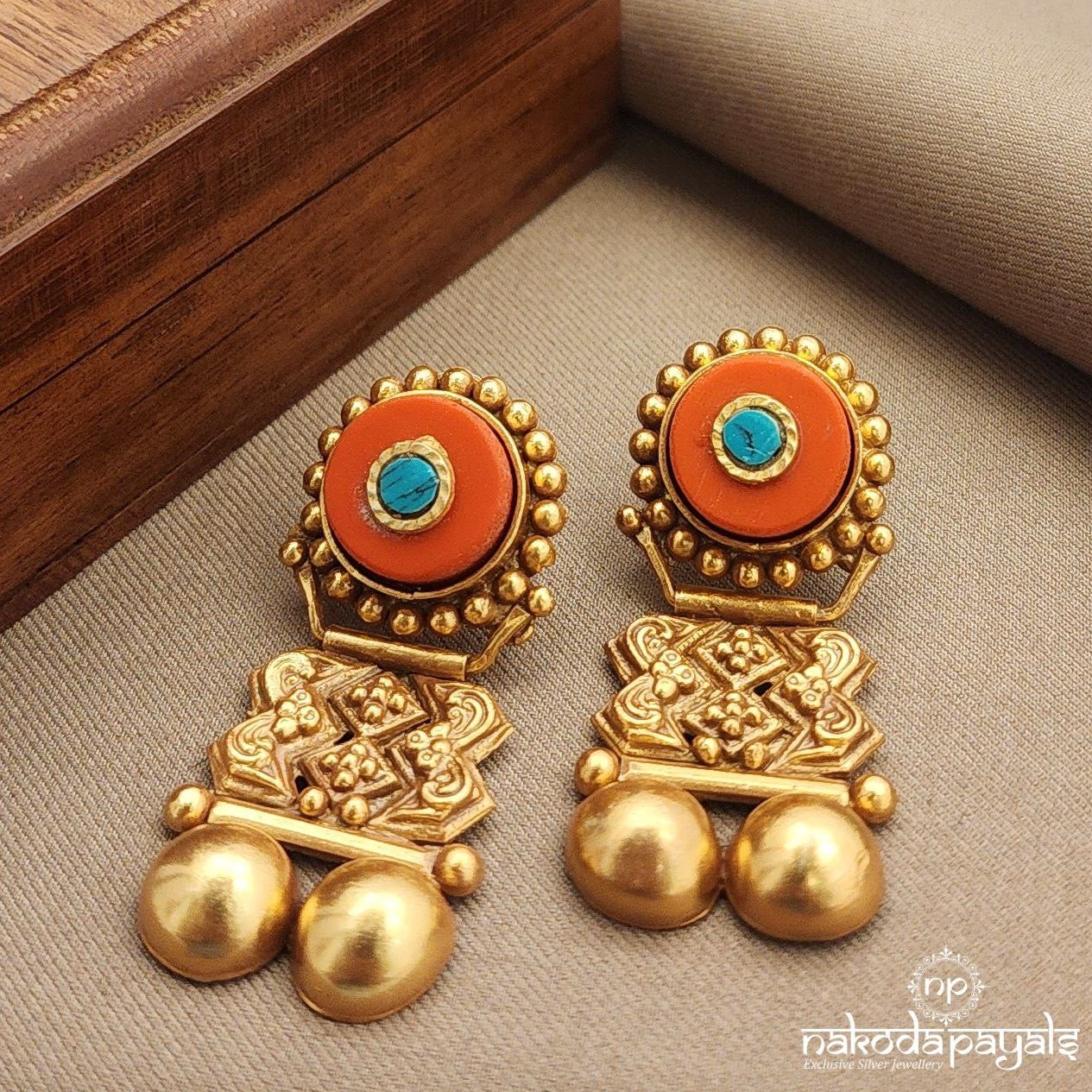 Coral Sunset Spark Earrings (Ge9748)