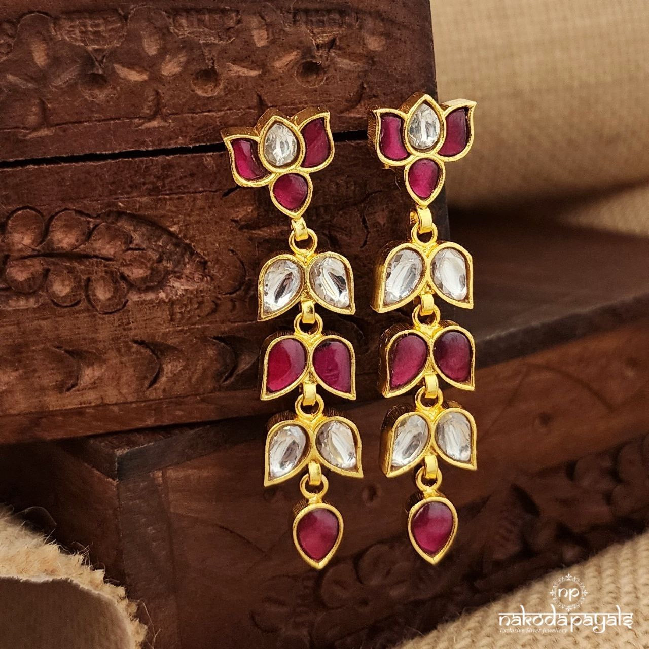 Pink White Kundan Earrings (Ge9541)