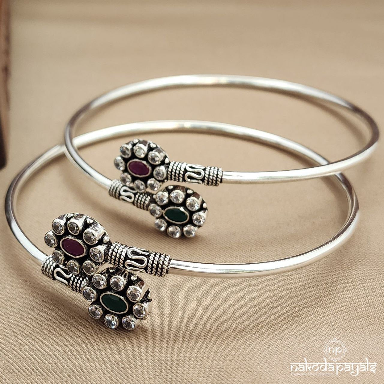 Green Red Cut Stone Ankle Kada Pair (A2319)