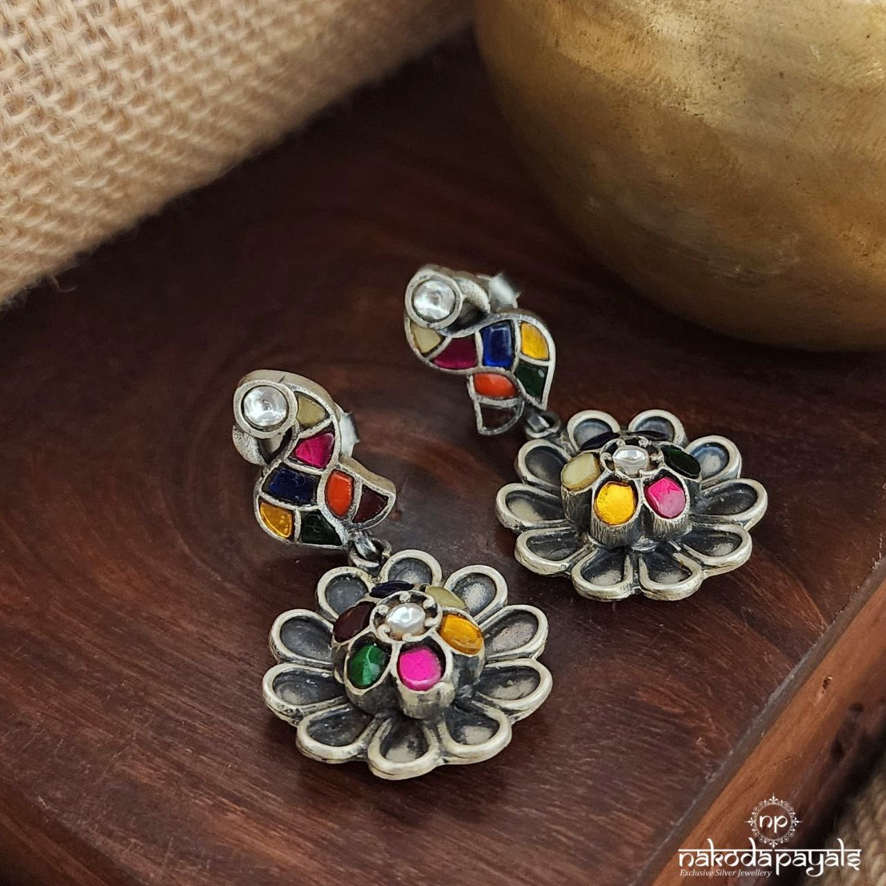 Colorful Birdie Floral Kundan Earrings (C3594)