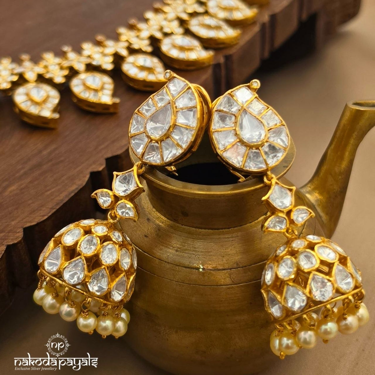 Stunning Mango Polki Neckpiece With Earrings (Gn11088)