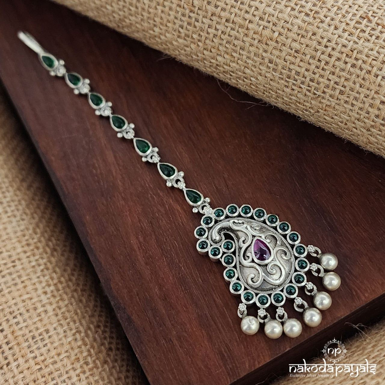 Green Dots Ball Drops Maang Tika (M0412)