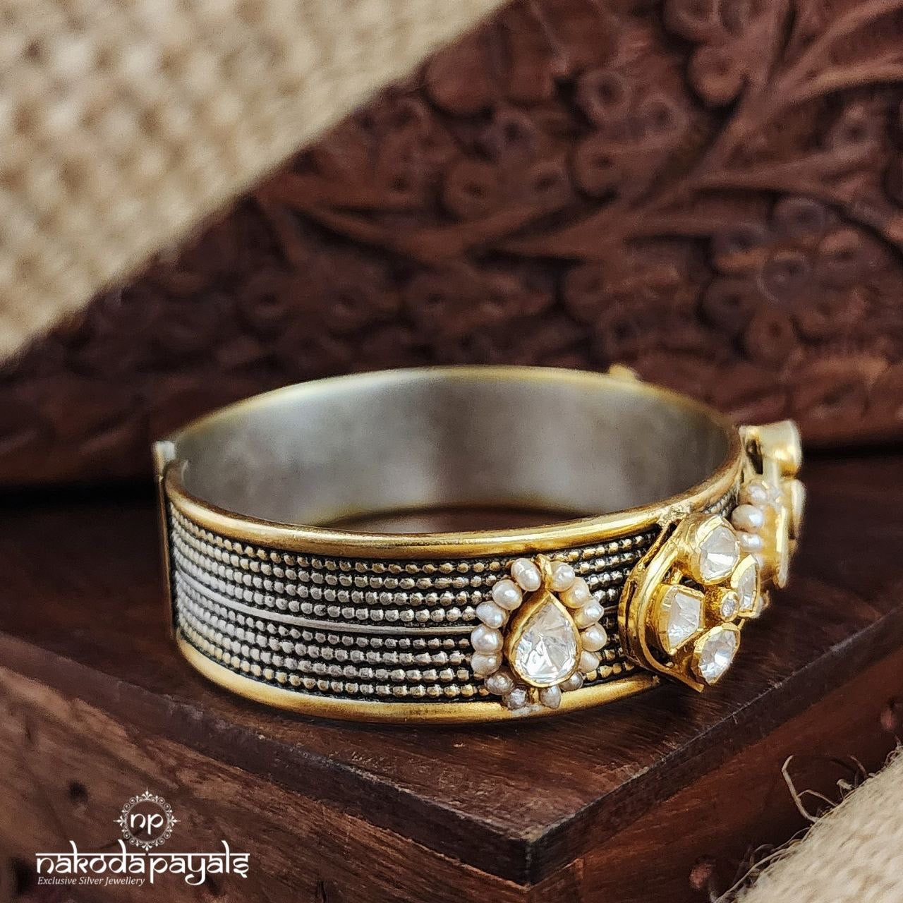 Elegant White Moissanite Dual Tone Adjustable Kada (K6026)