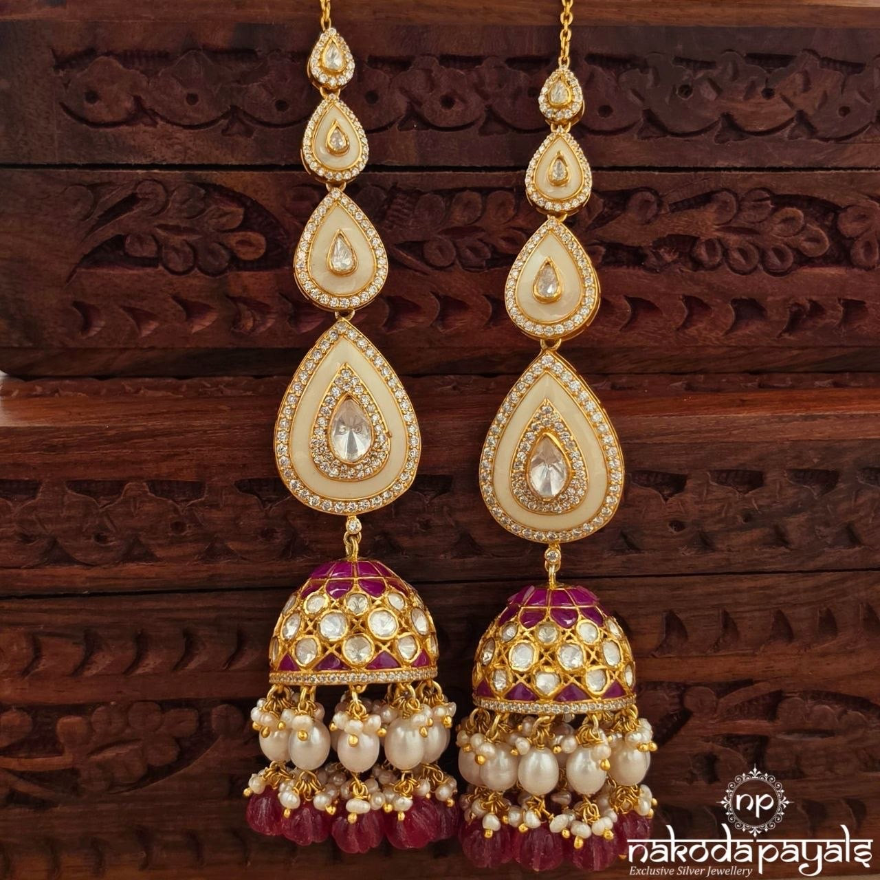 Royal Ruby Drops Moissanite Jhumka (Ge11296)