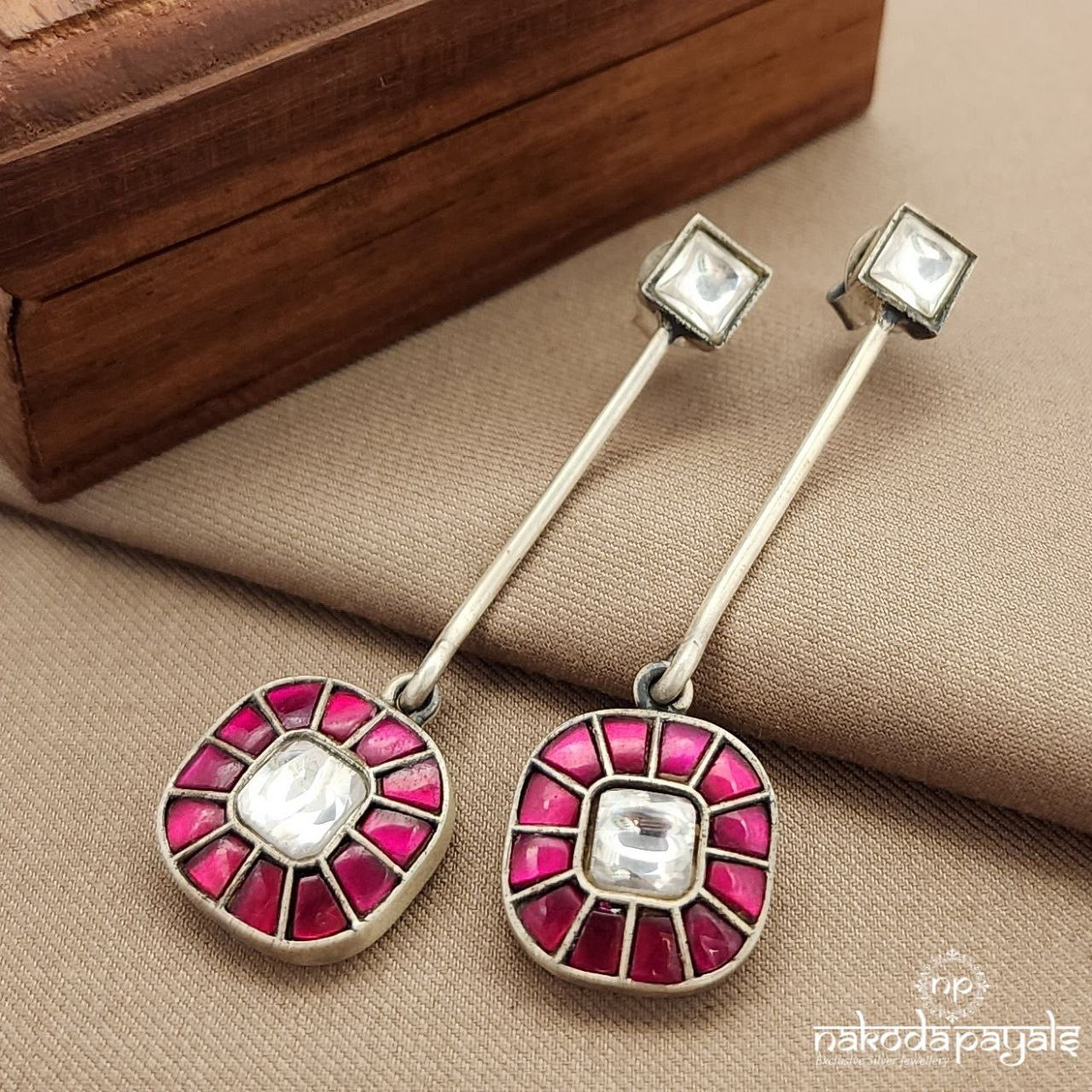 Pink Squarish Drop Kundan Earrings (C3620)