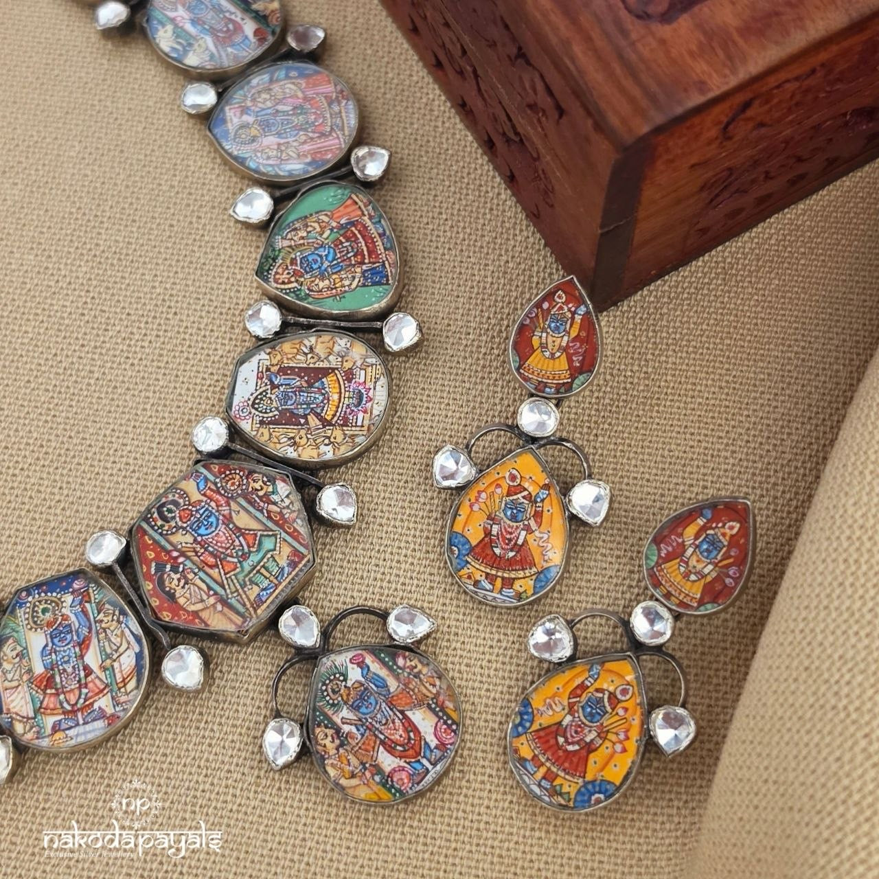 Shri Ram Hand Painted Meckoiece With Earrings (N11974)