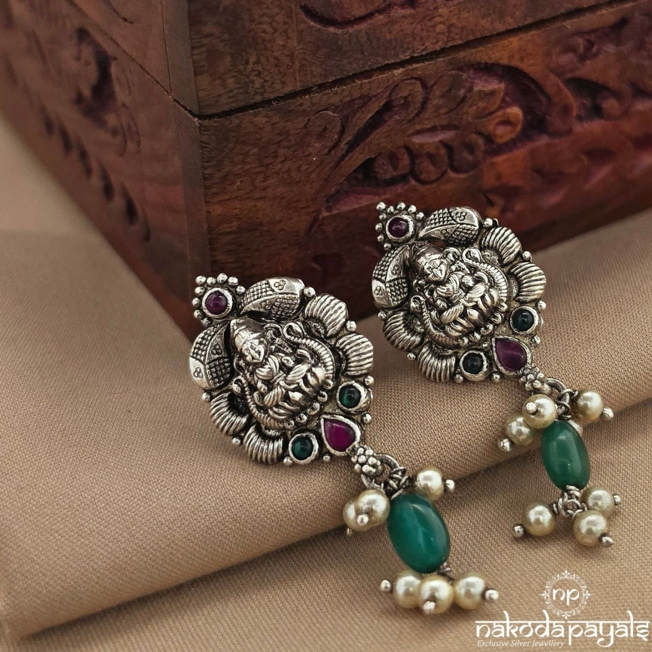 Green Drop Lakshmi Earrings (S4234)