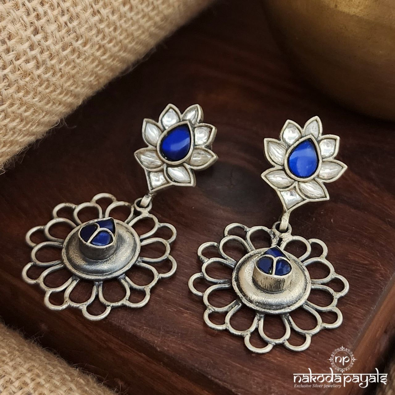Blue Leafy Kundan Earrings (C3587)