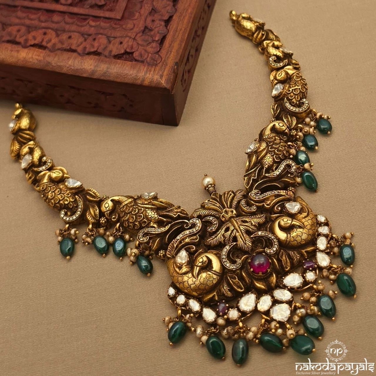 Twin Peacock Moissanite Neckpiece (Gn10275)