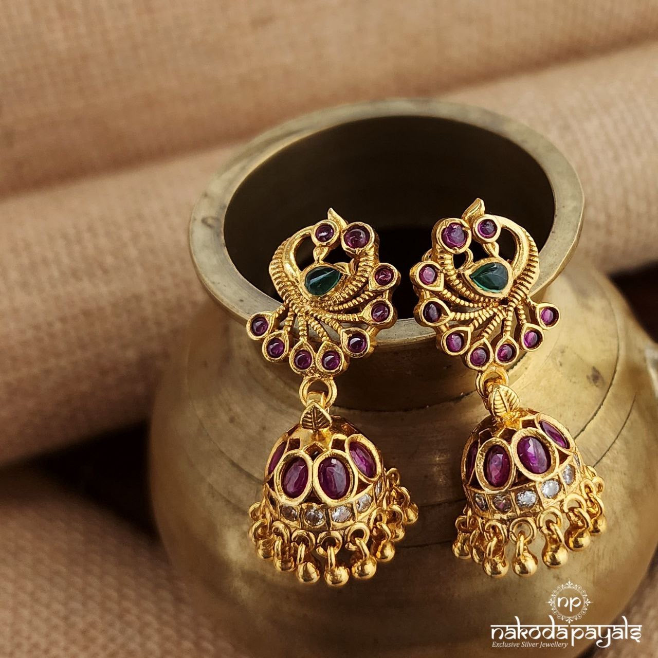 Twin Peacock Kemp Jhumka (Ge9579)