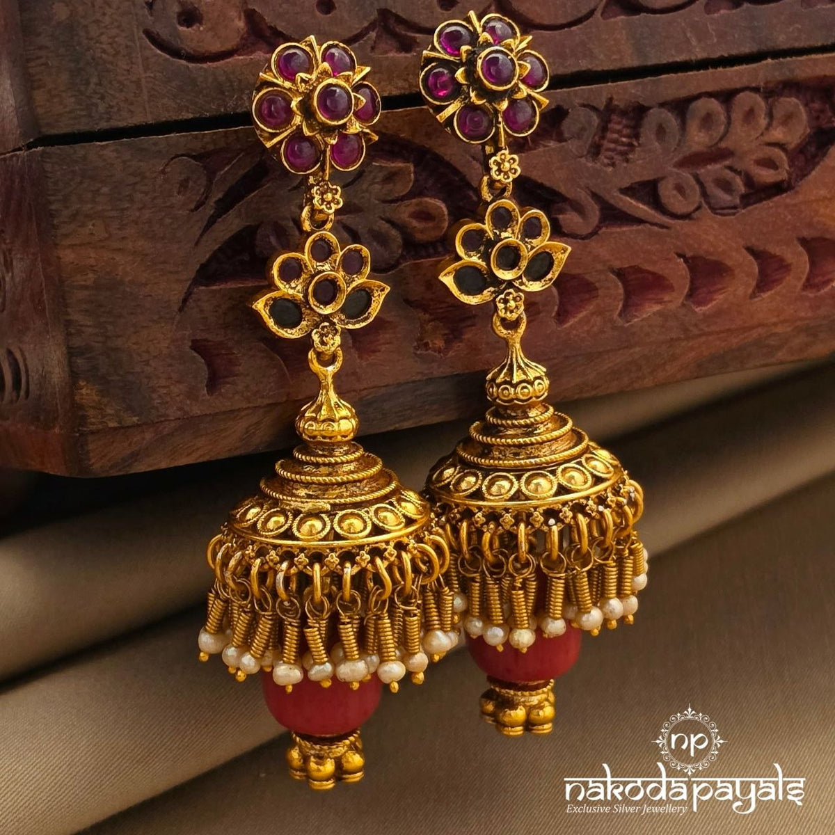 Coral Drop Jhumka (Ge11487)