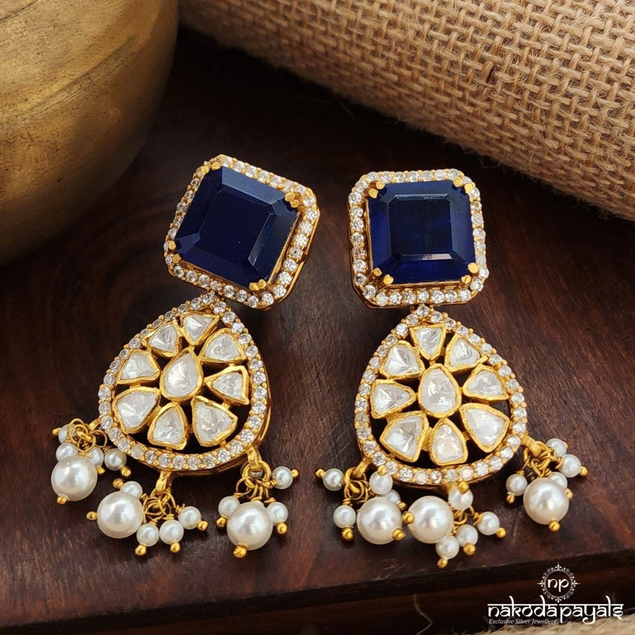 Blue Square Moissanite Earrings (Ge9620)