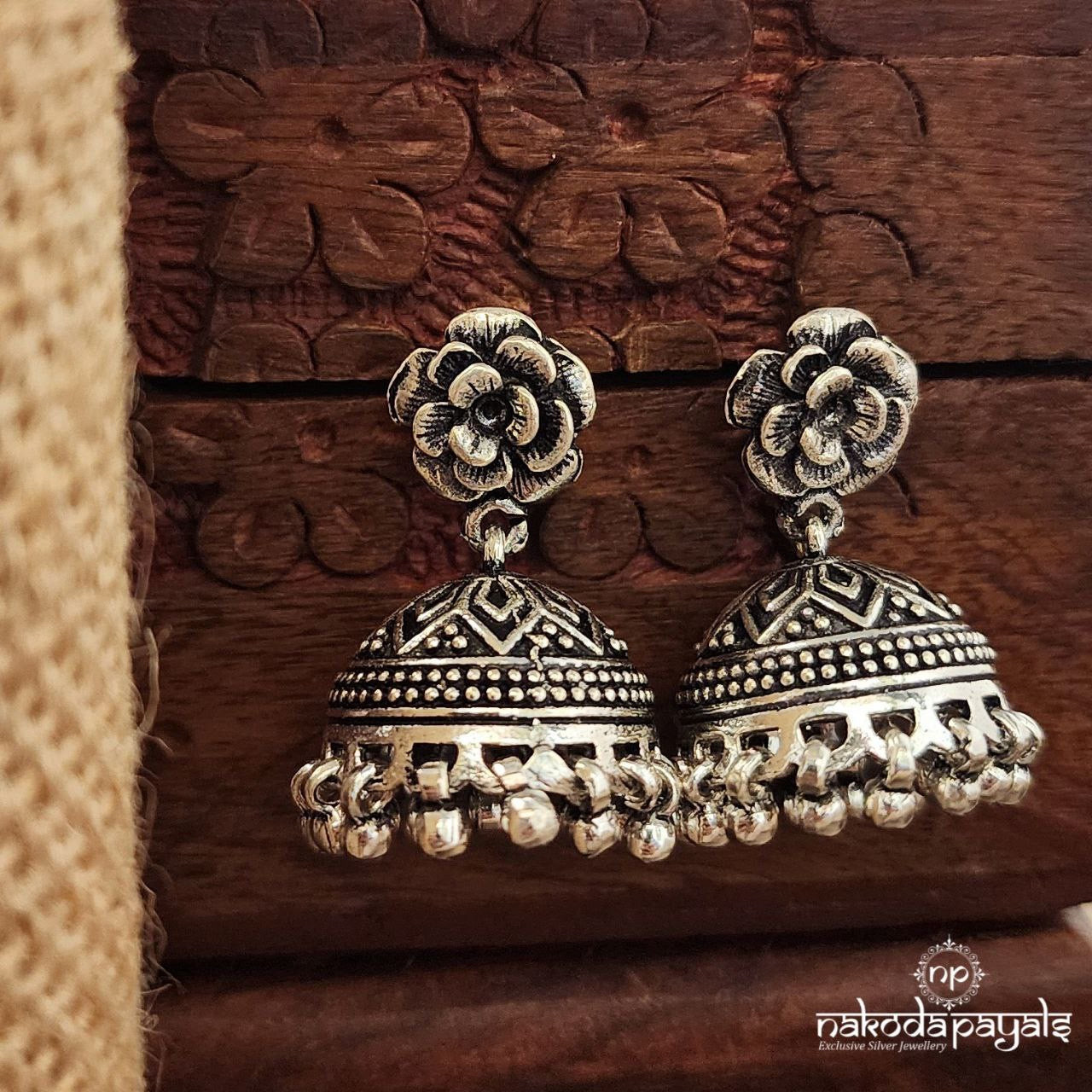 Oxidised Charm Floral Jhumka (J1415)