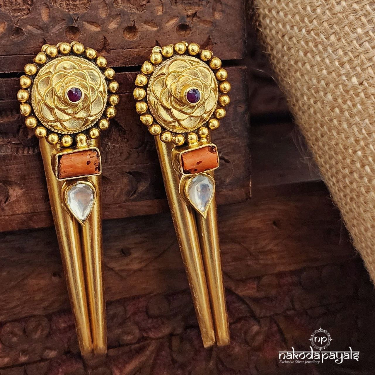 Coral Kundan Earrings (Ge9686)