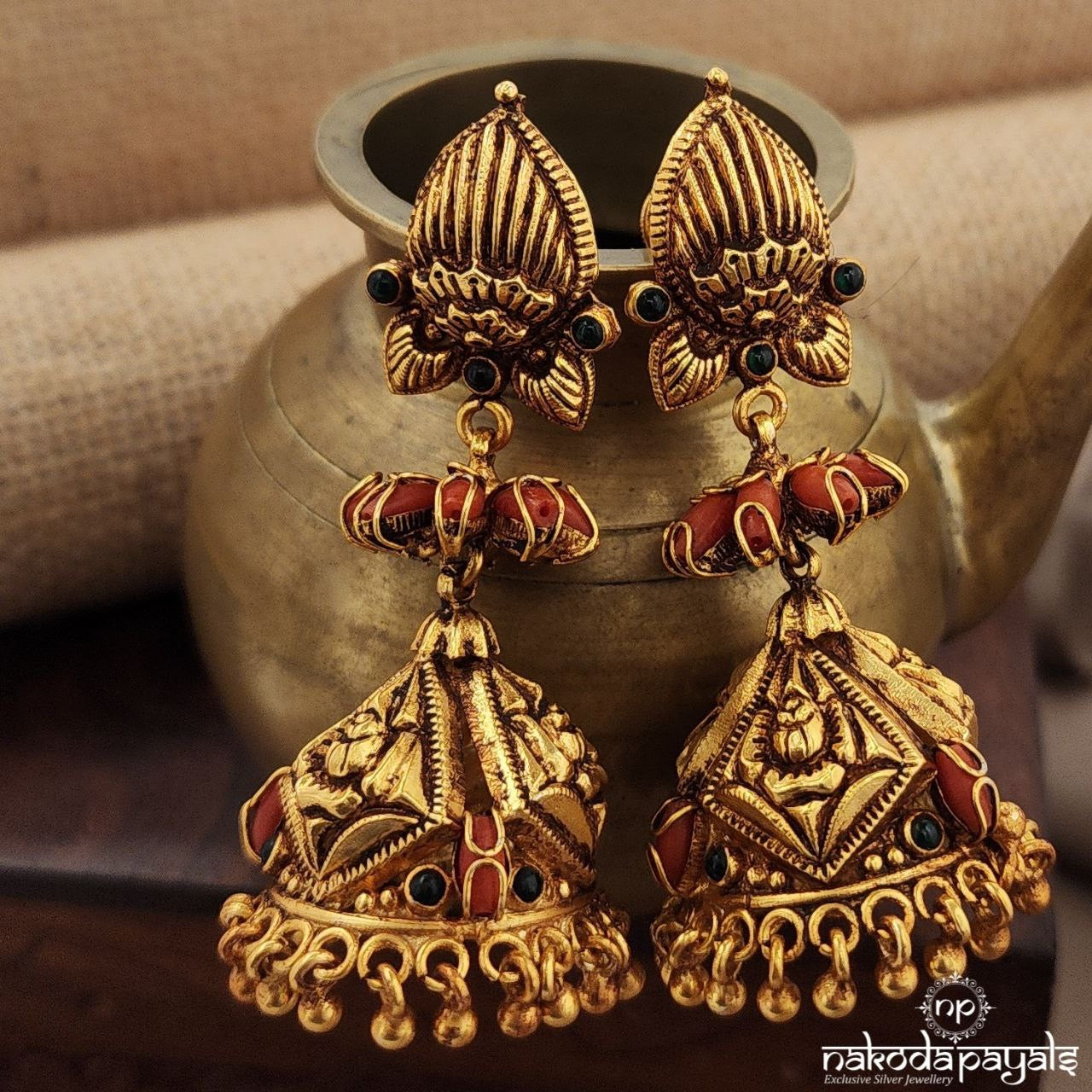 Crown Coral Ball Drops Jhumka (Ge9641)